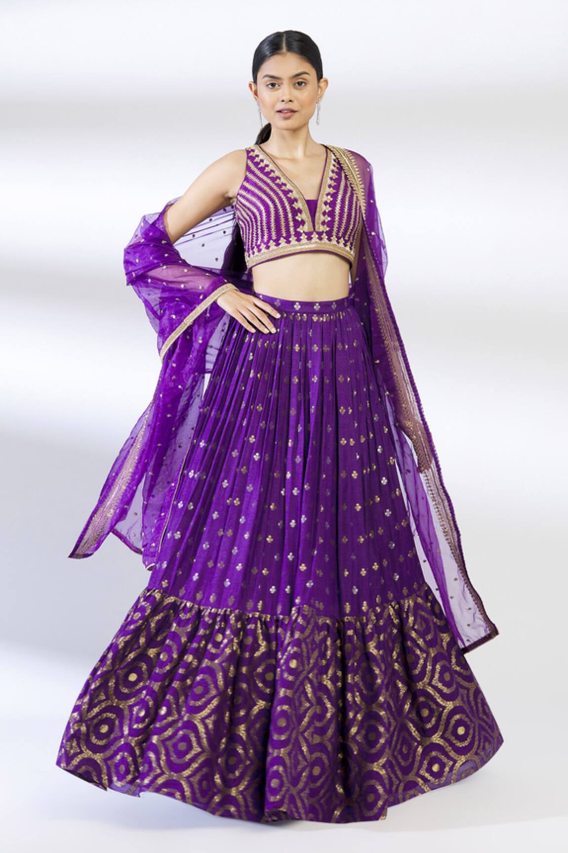 Chamee and Palak Embroidered Silk Lehenga Set