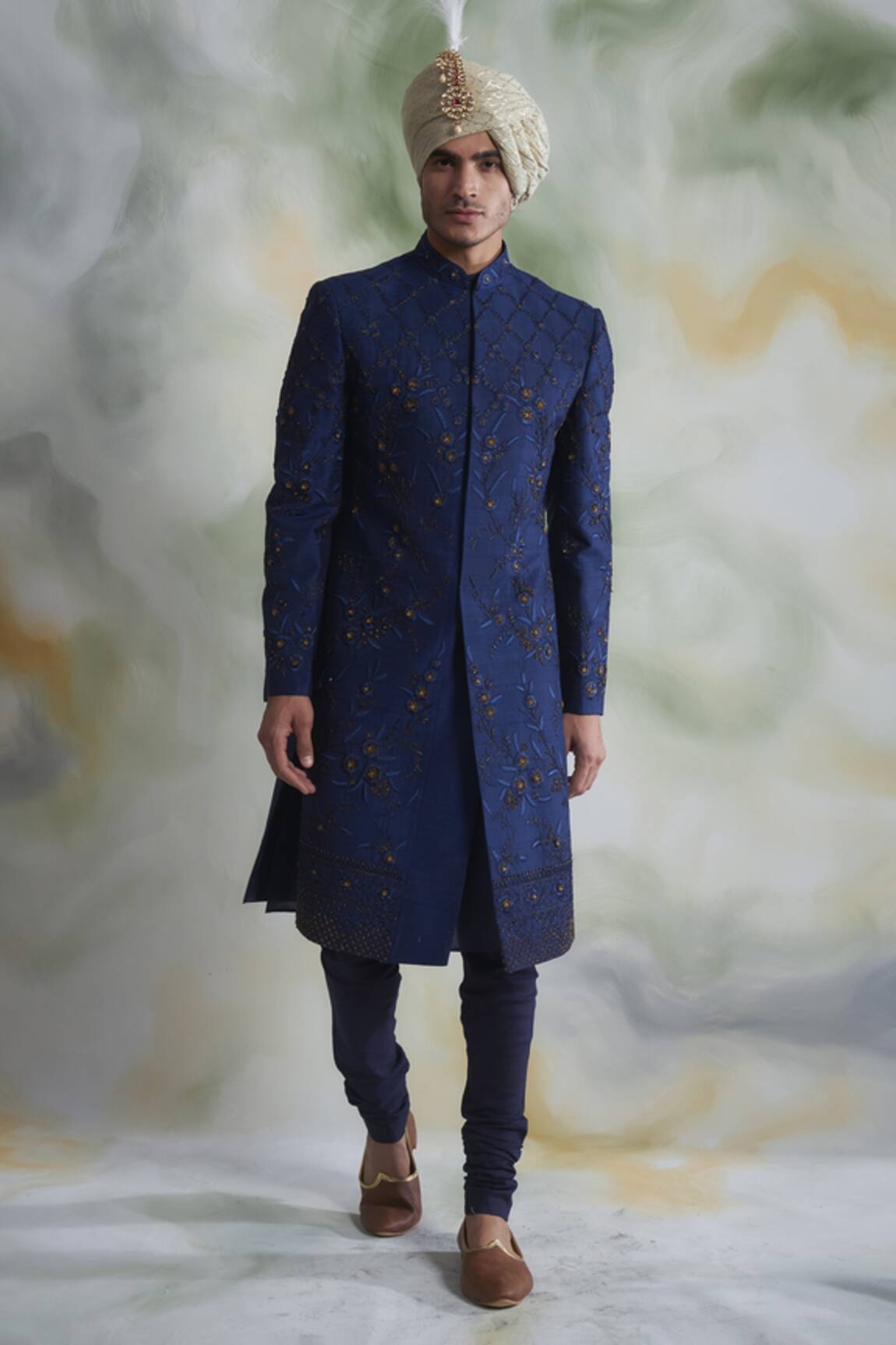 Gargee Designers Floral Embroidered Sherwani Set 