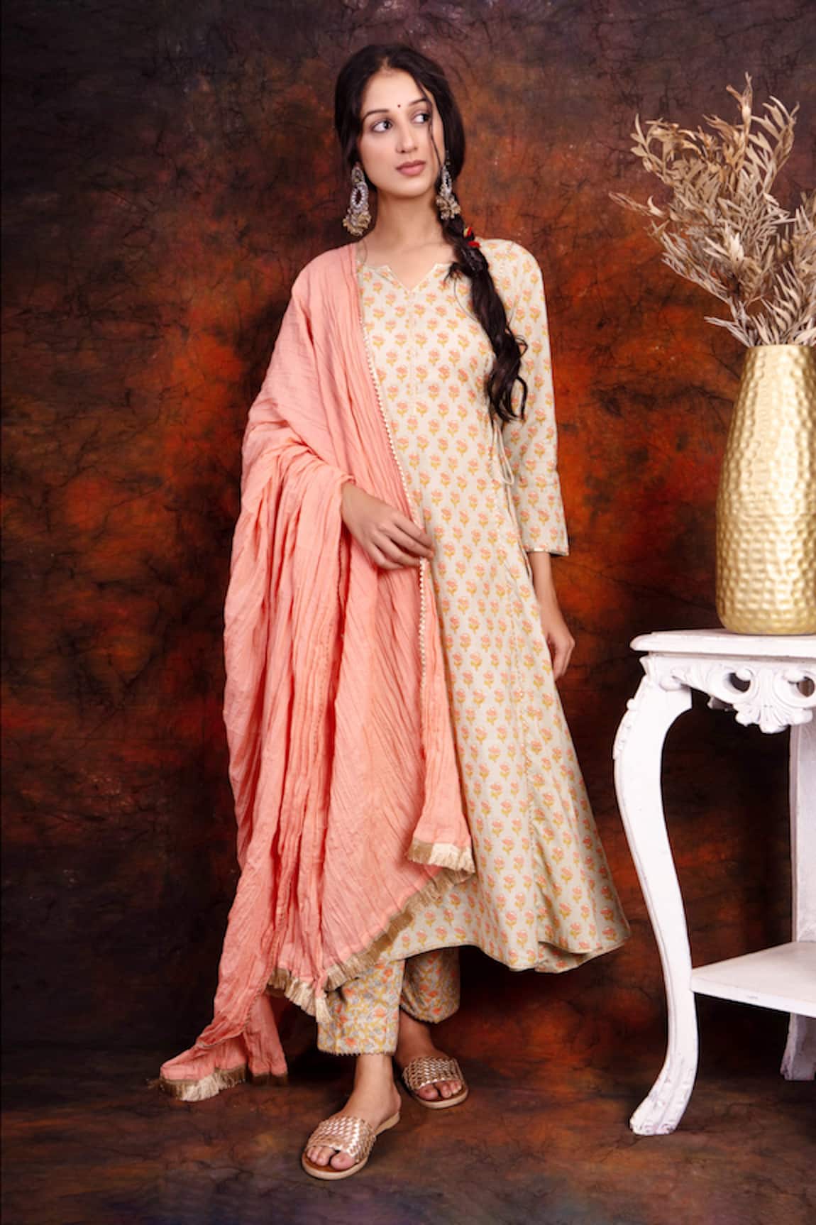 Tashee Block Print Kalidar Kurta Set