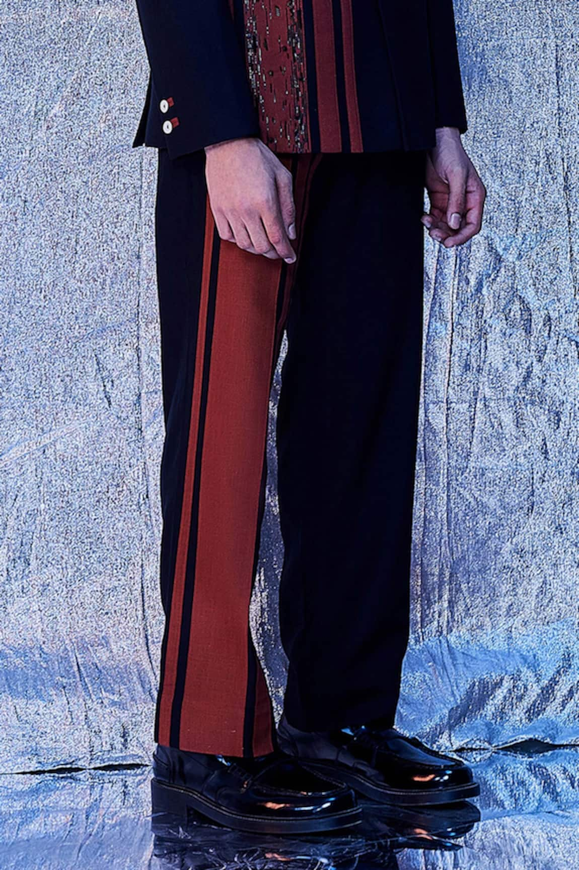 Buy Line out line Black Cotton Paneled Trouser Online  Aza Fashions