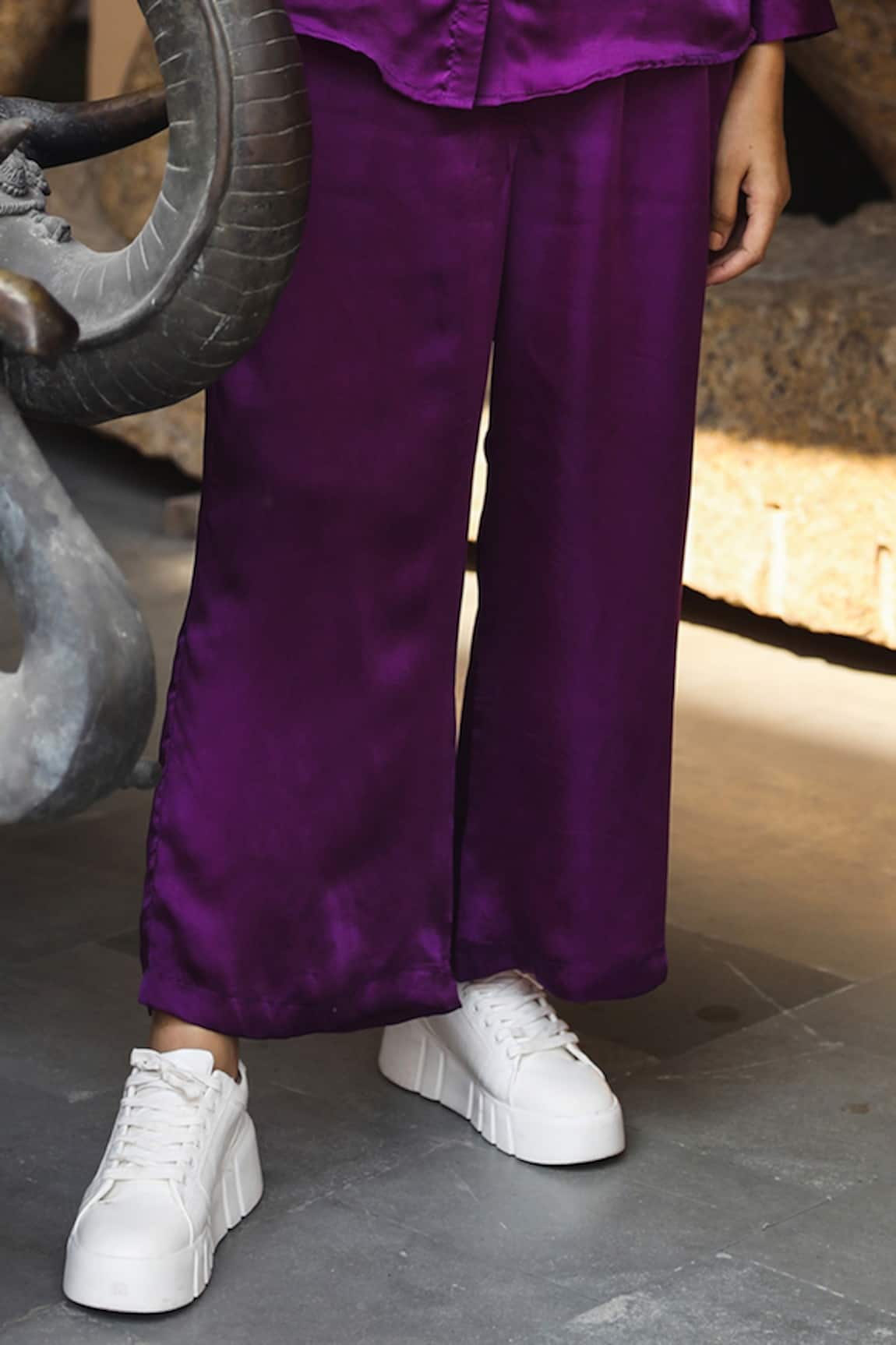 PURPLE SILKVISCOSE BLEND CARGO TROUSERS