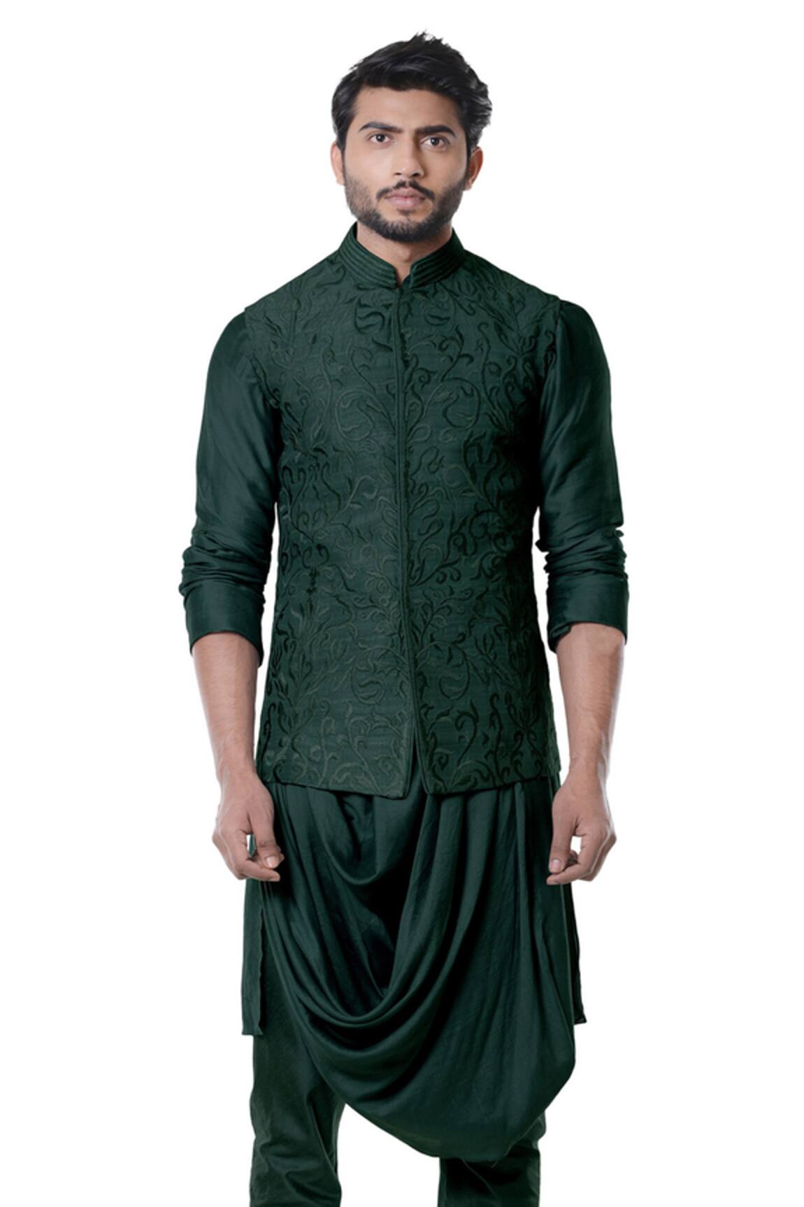 Smriti By Anju Agarwal Embroidered Bundi & Draped Kurta Set