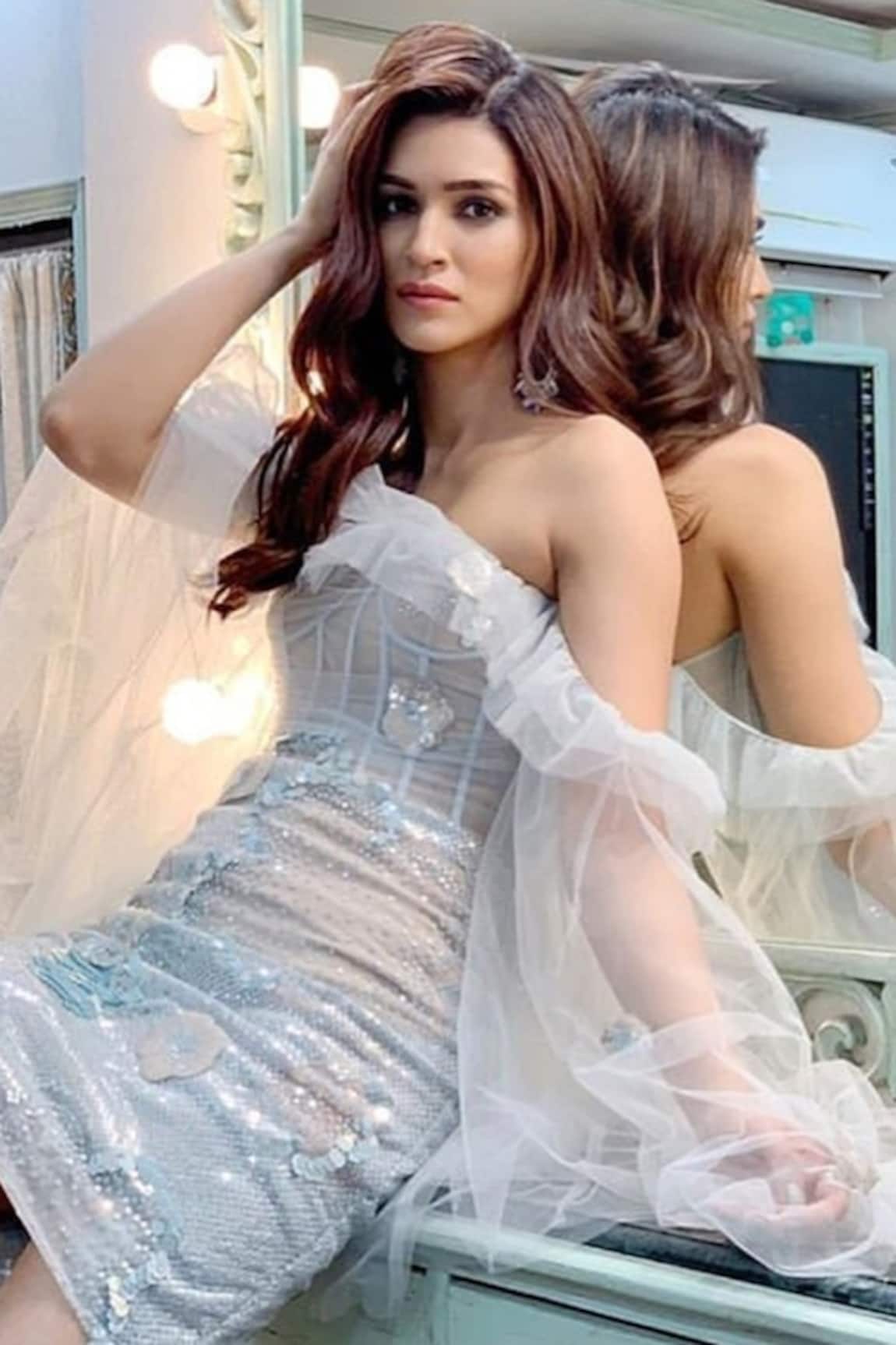 Gauri & Nainika Off Shoulder Sequin Dress