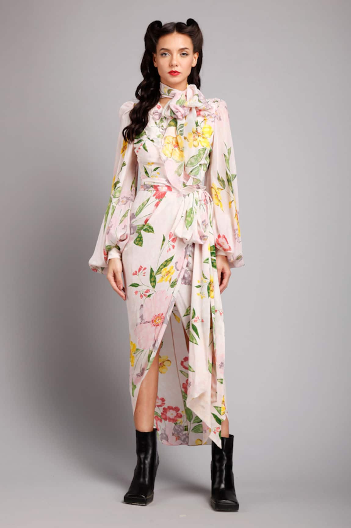 Gauri & Nainika Floral Print Wrap Dress