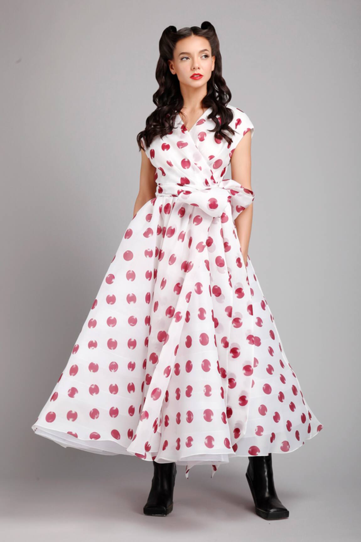 Gauri & Nainika Organza Polka Dot Print Dress 