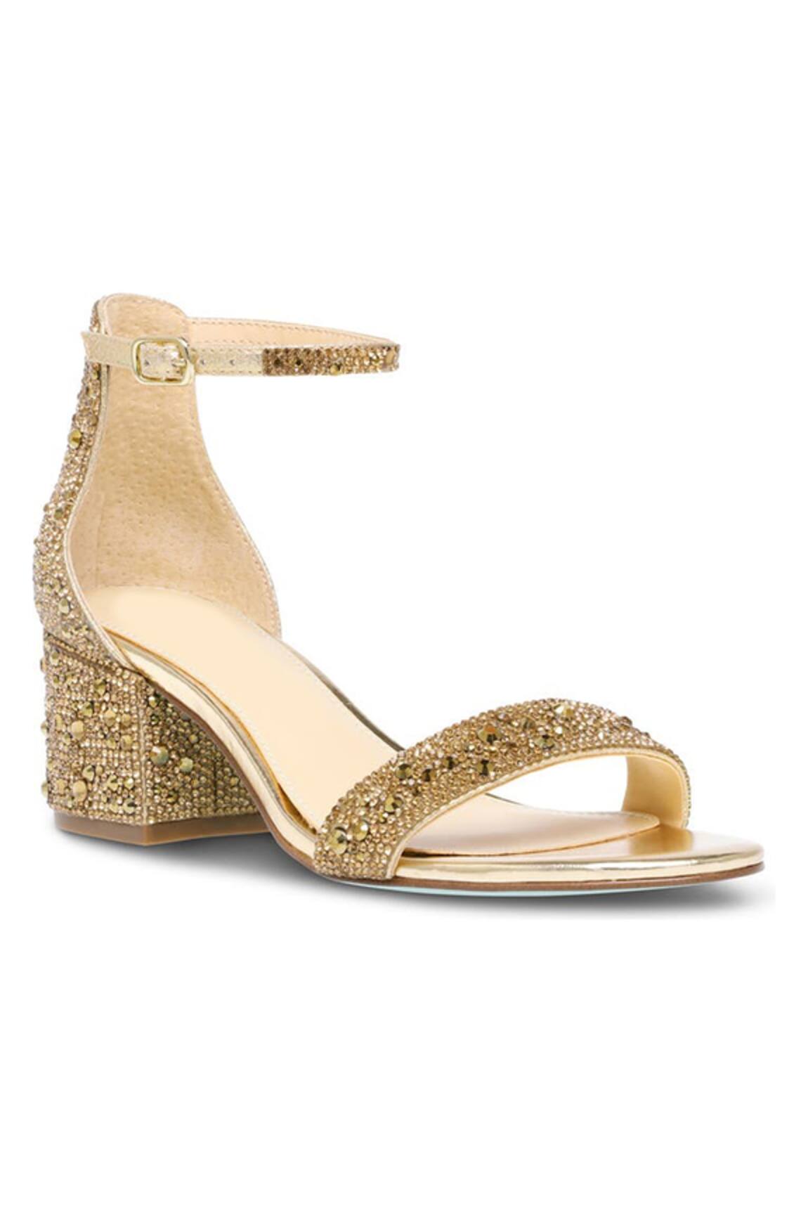 Sephyr Gold Swarovski Embellished Block Heels