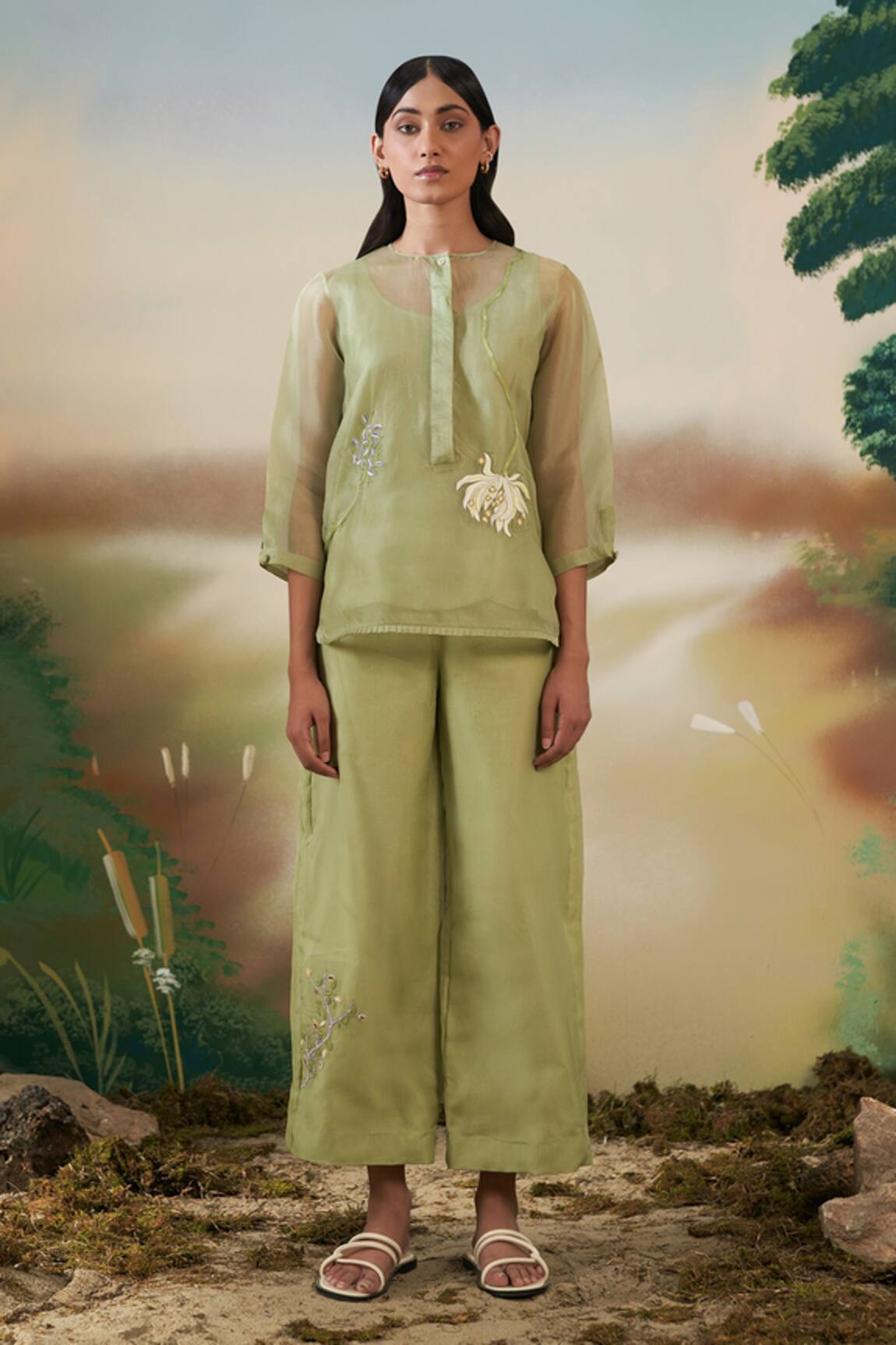 Febo6 Silk Organza Top & Pant Set