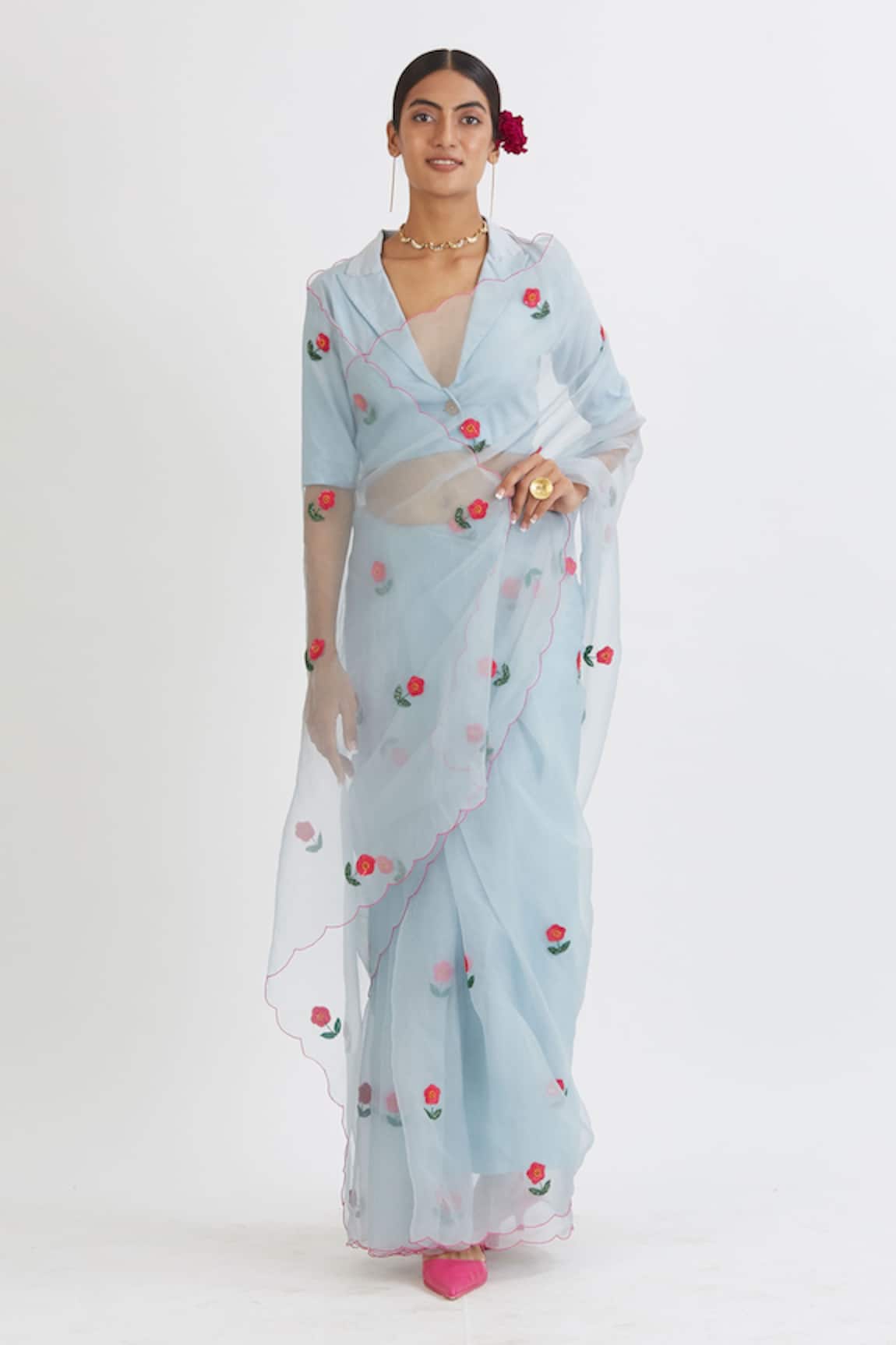 Peeli Dori Embroidered Saree With Blouse