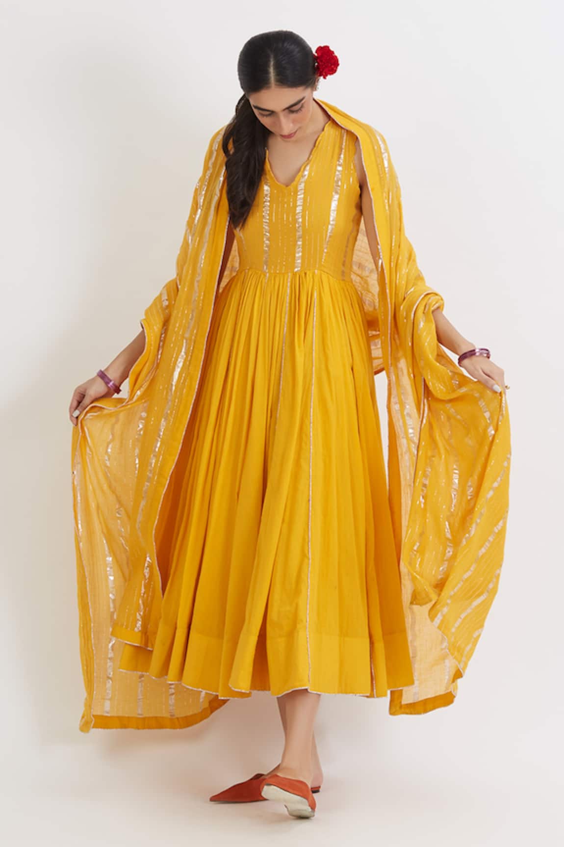 Peeli Dori Gota Anarkali With Dupatta