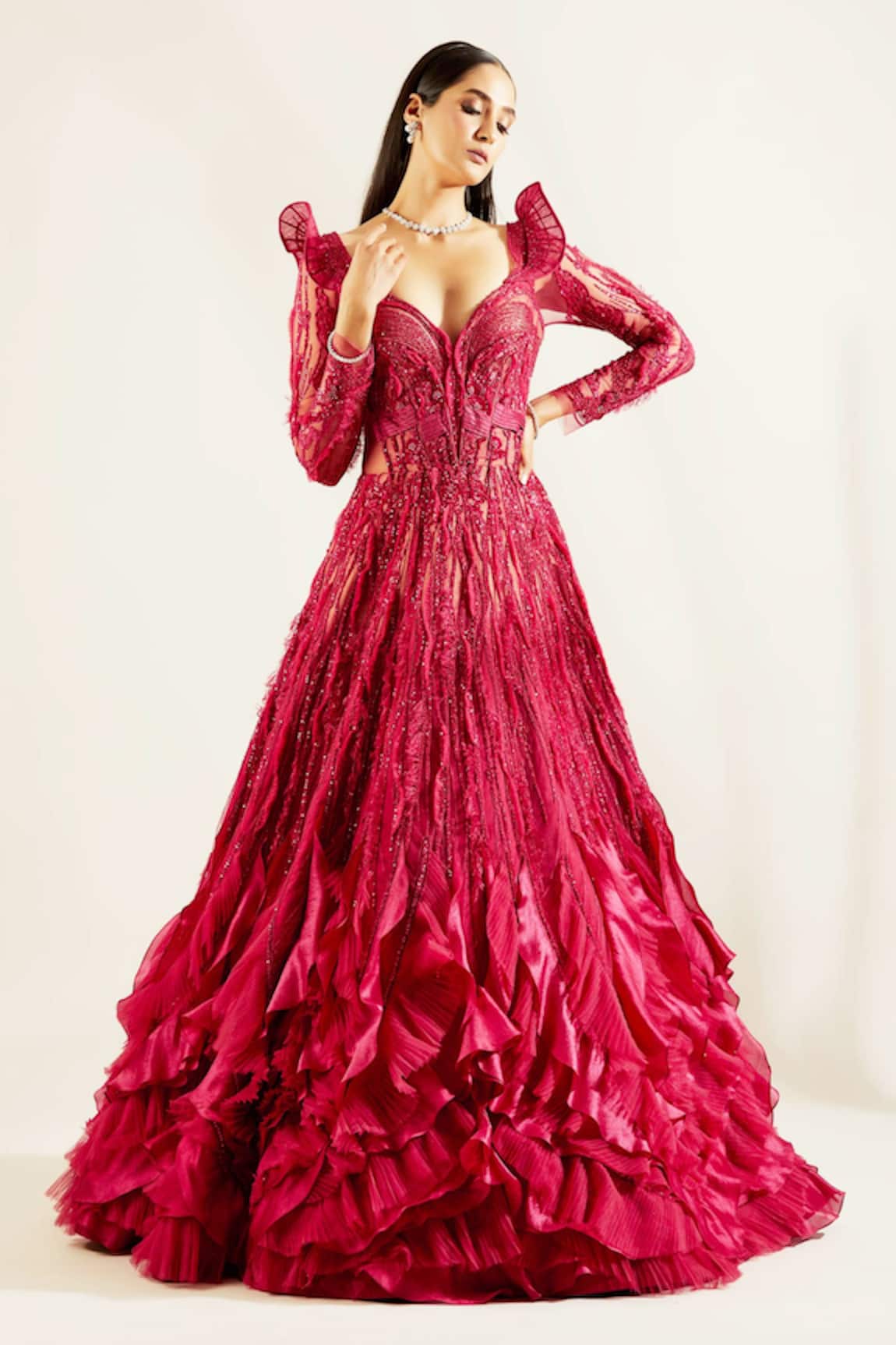 Adaara Couture Embellished Ruffle Gown