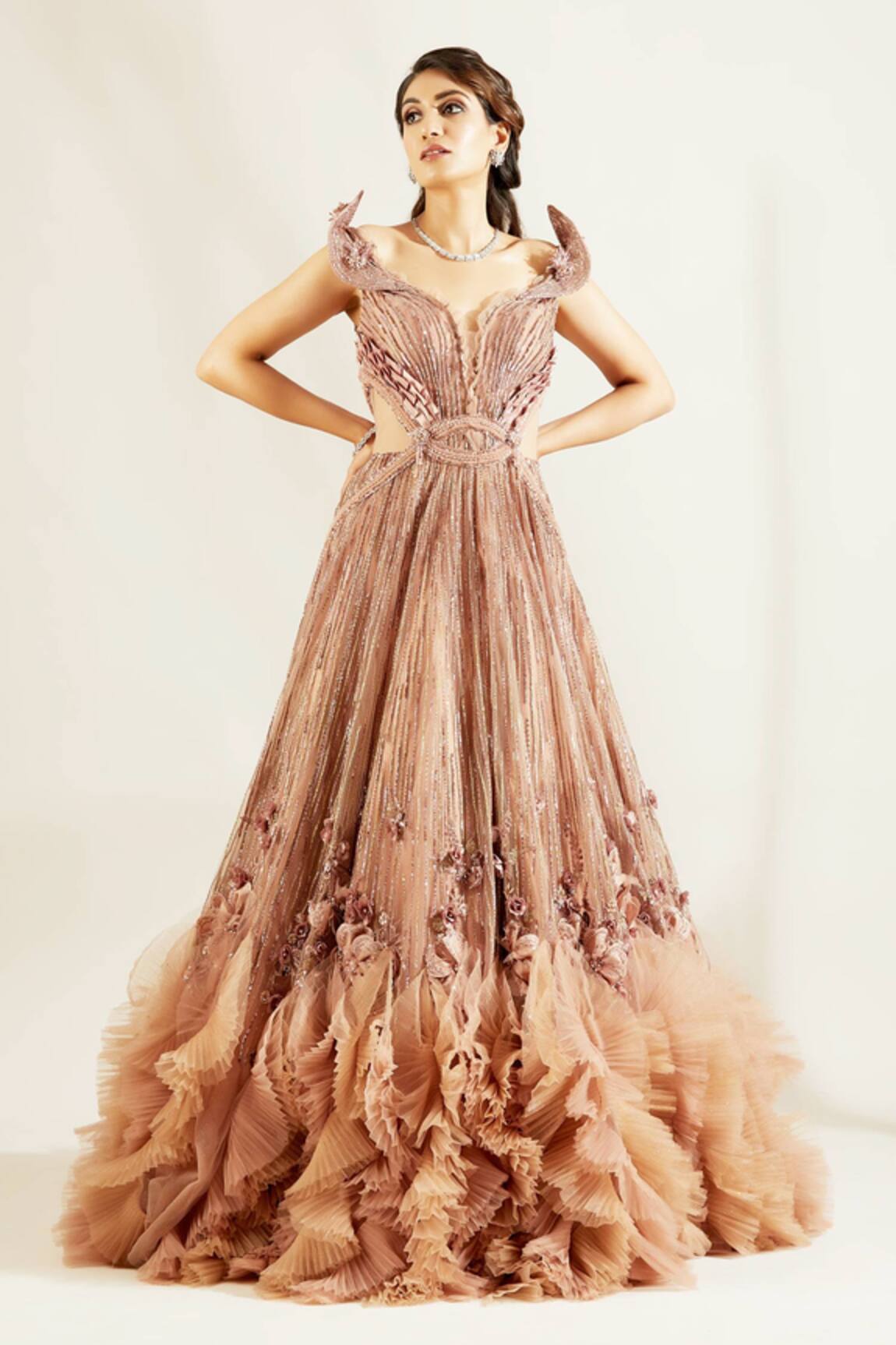 Adaara Couture Embellished Ruffle Gown 