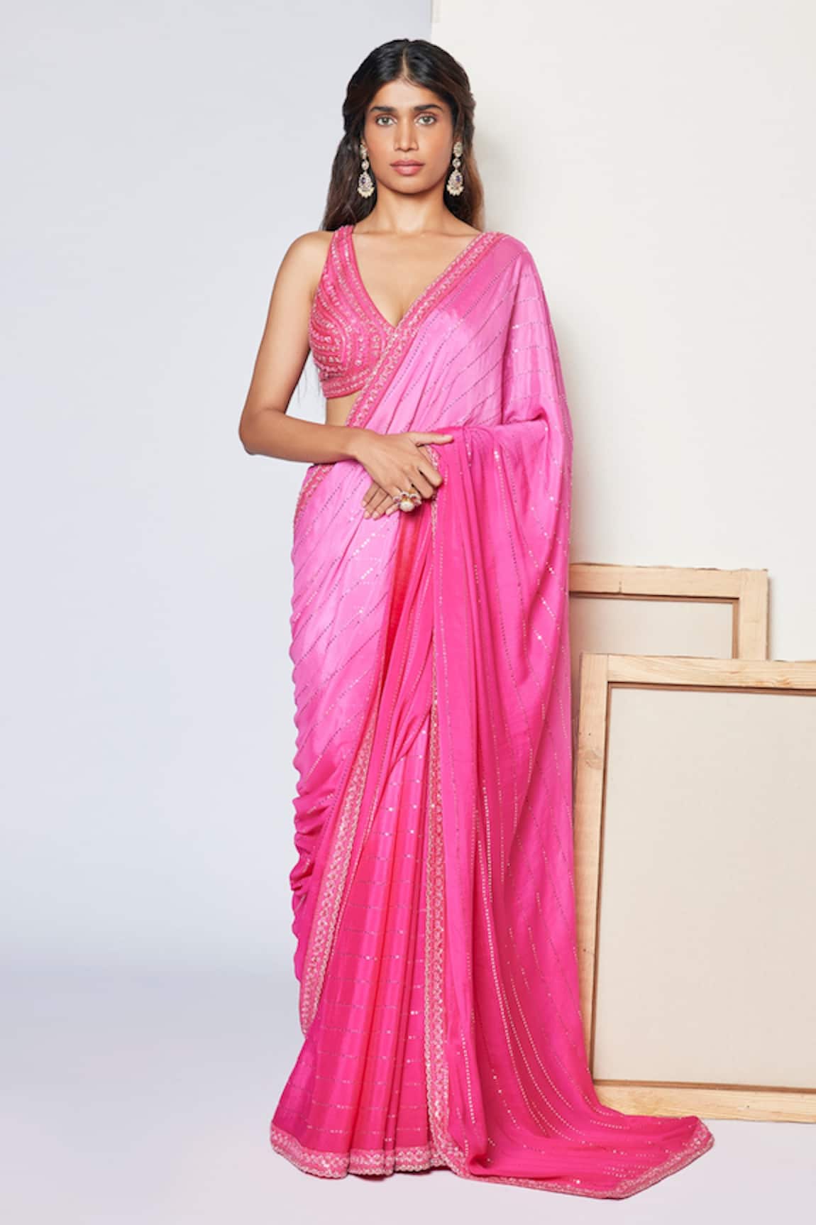 Chamee And Palak Ivy Sequin Saree With Bralette