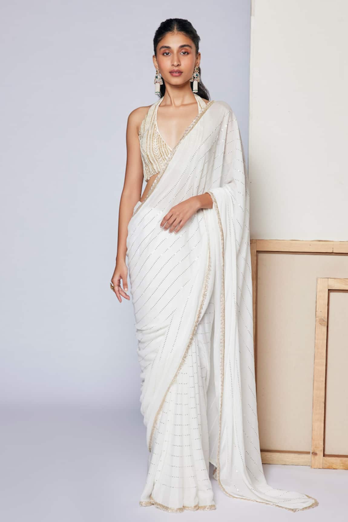Chamee and Palak Ivy Sequin Saree With Bralette