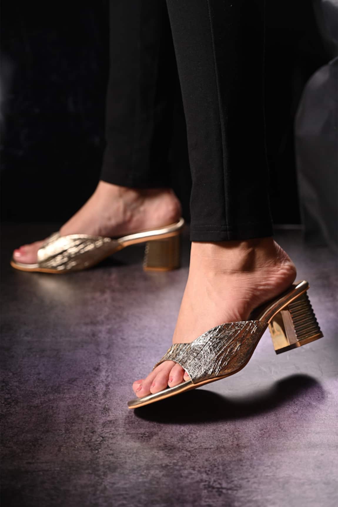 Miraki Gold Textured Block Heels