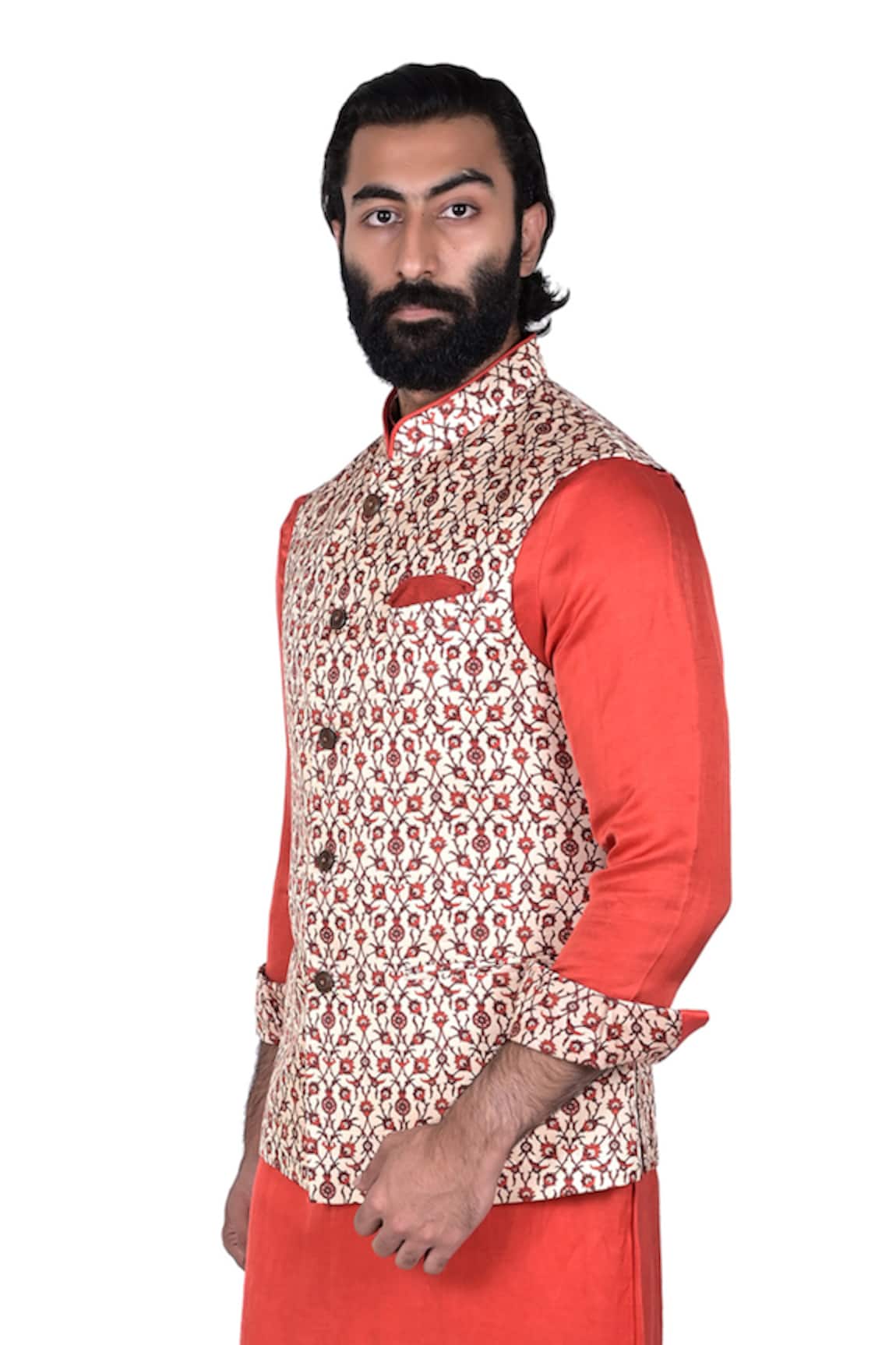 Rohit Kamra Jaipur Printed Linen Nehru Jacket