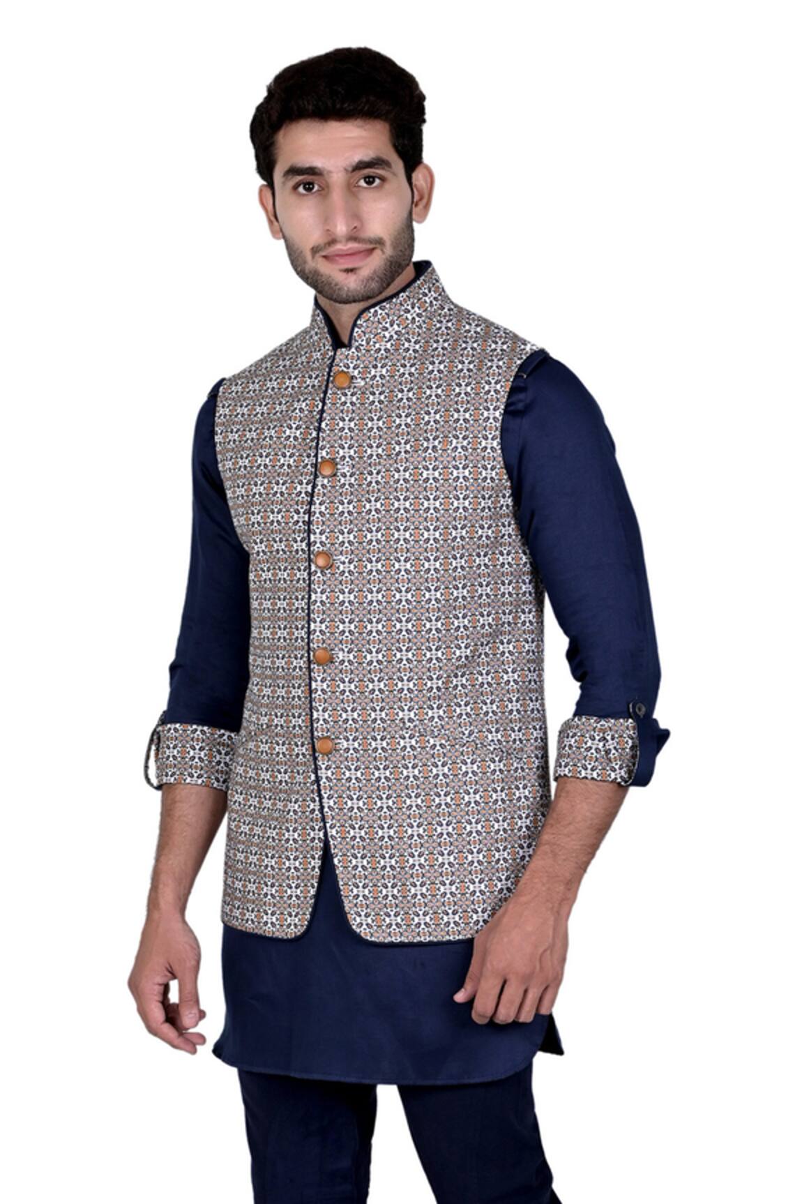 Rohit Kamra Jaipur Printed Linen Nehru Jacket