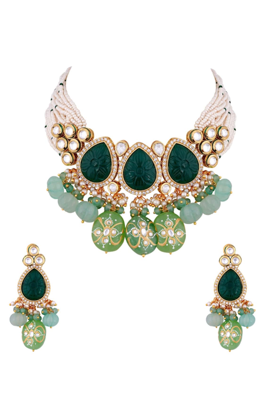 Anayah Jewellery Beaded Kundan Bead Drop Choker Set