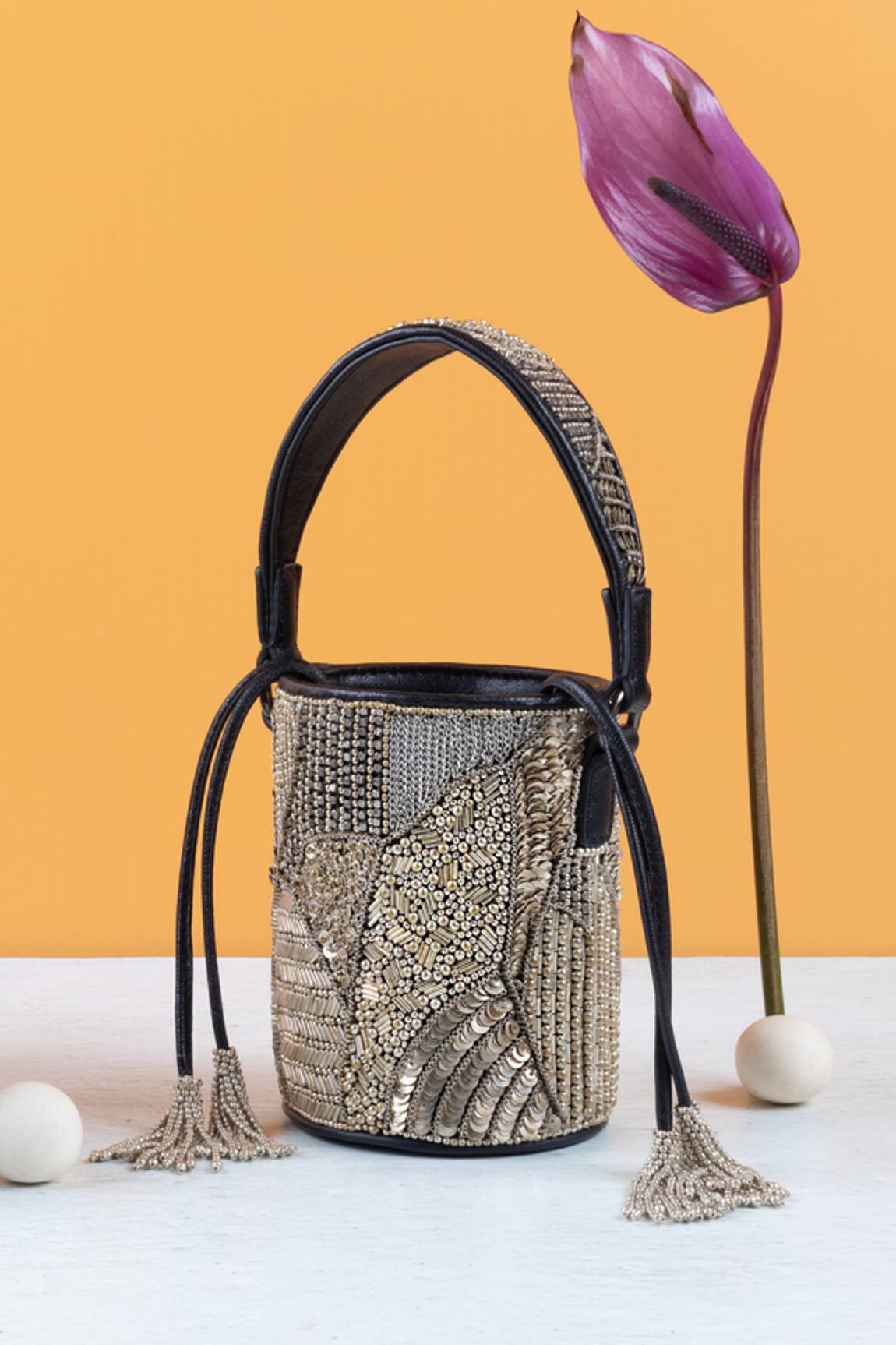 The Leather Garden Embellished Bucket Bag