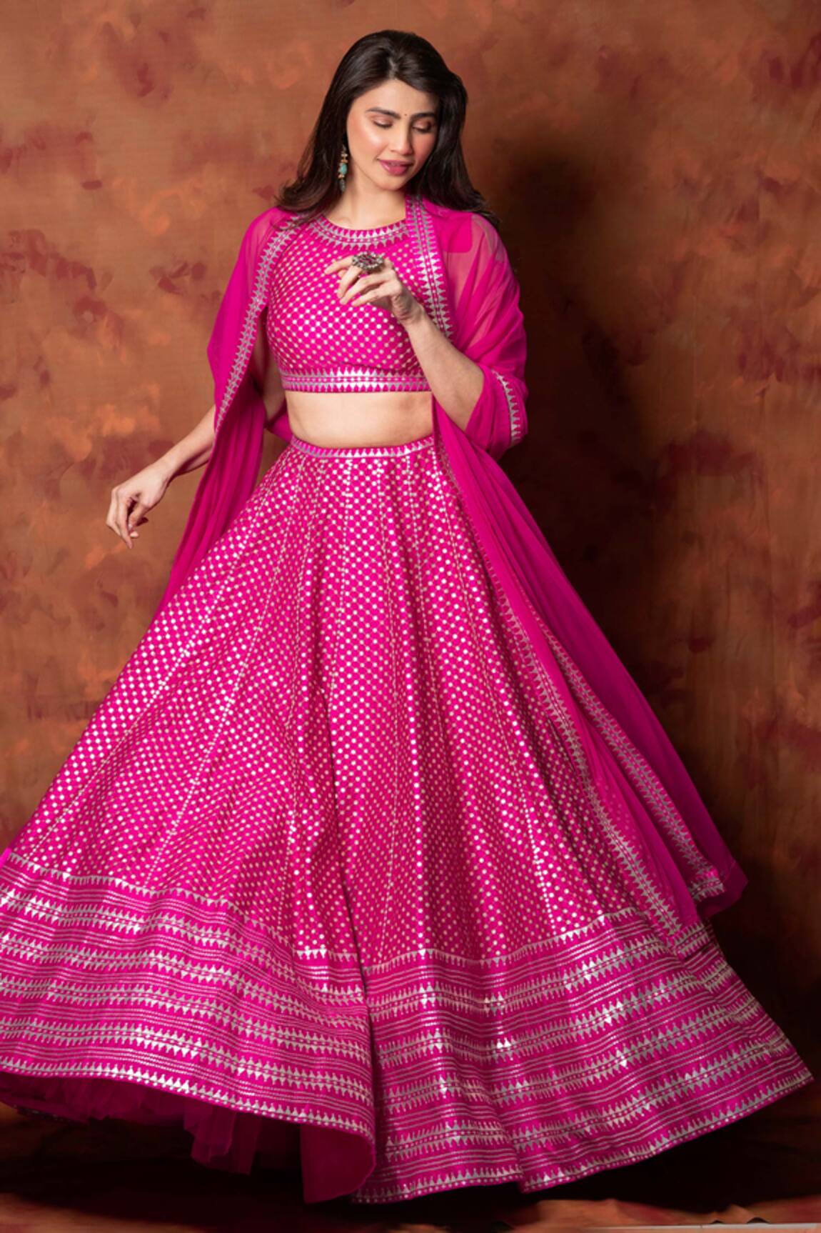 DNU Priyal Prakash Checkered Sequin Embroidered Lehenga Set