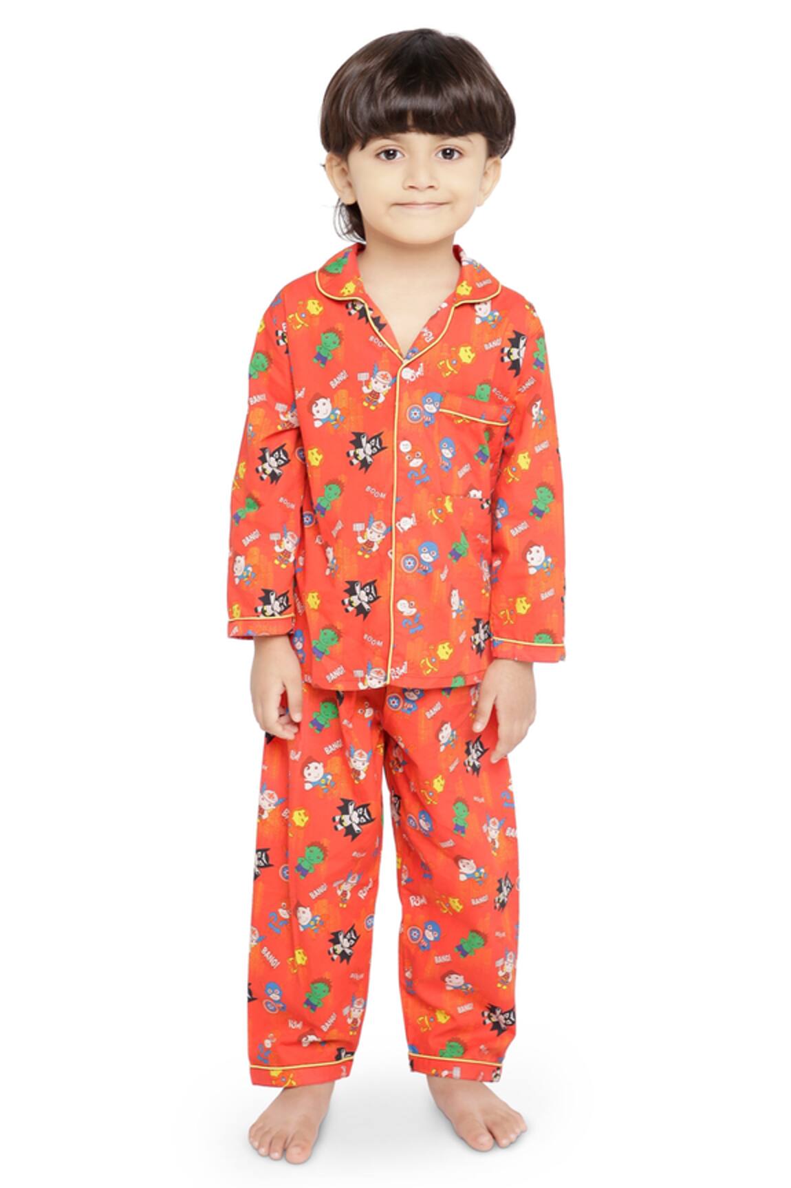 Knitting Doodles Cotton Superhero Print Night Suit