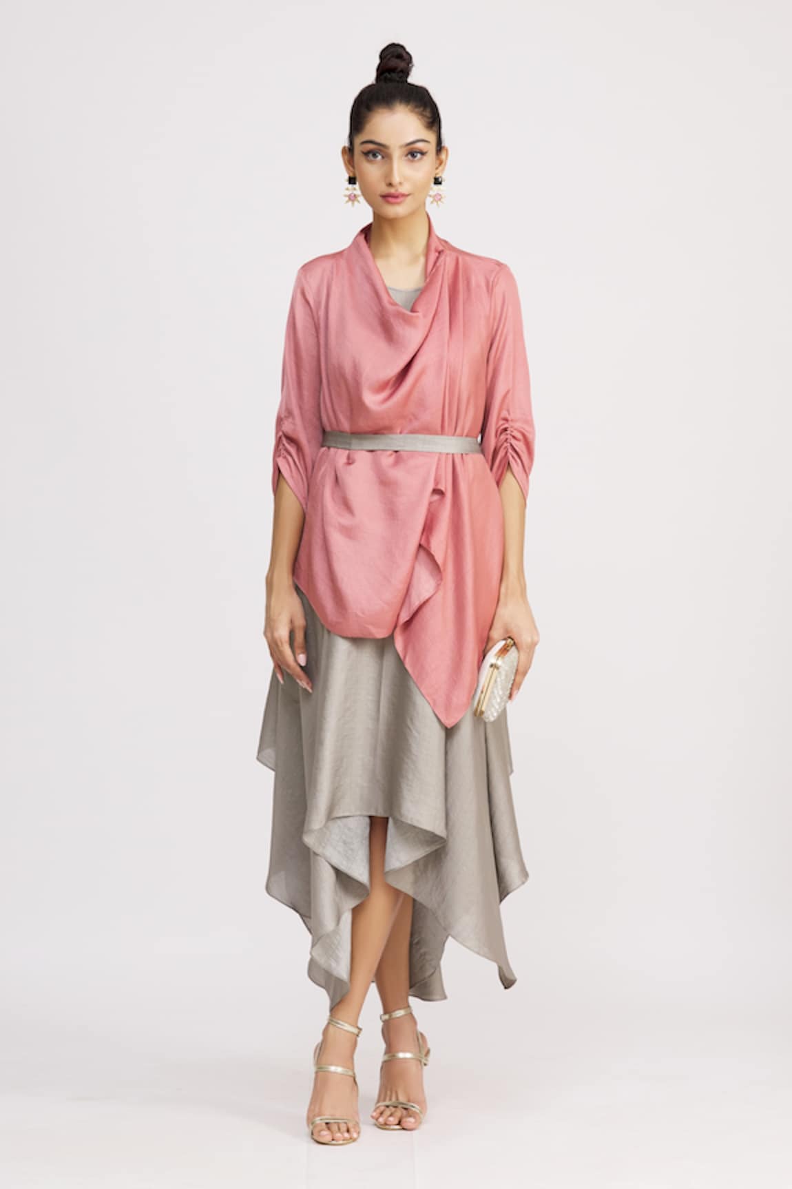 Harsh Harsh Strappy Dress & Draped Jacket Set