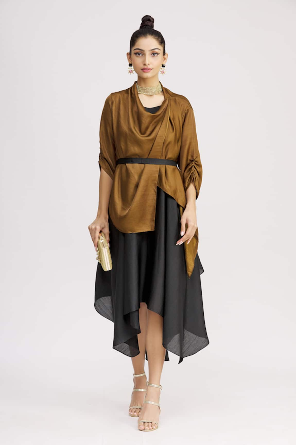 Harsh Harsh Strappy Dress & Draped Jacket Set