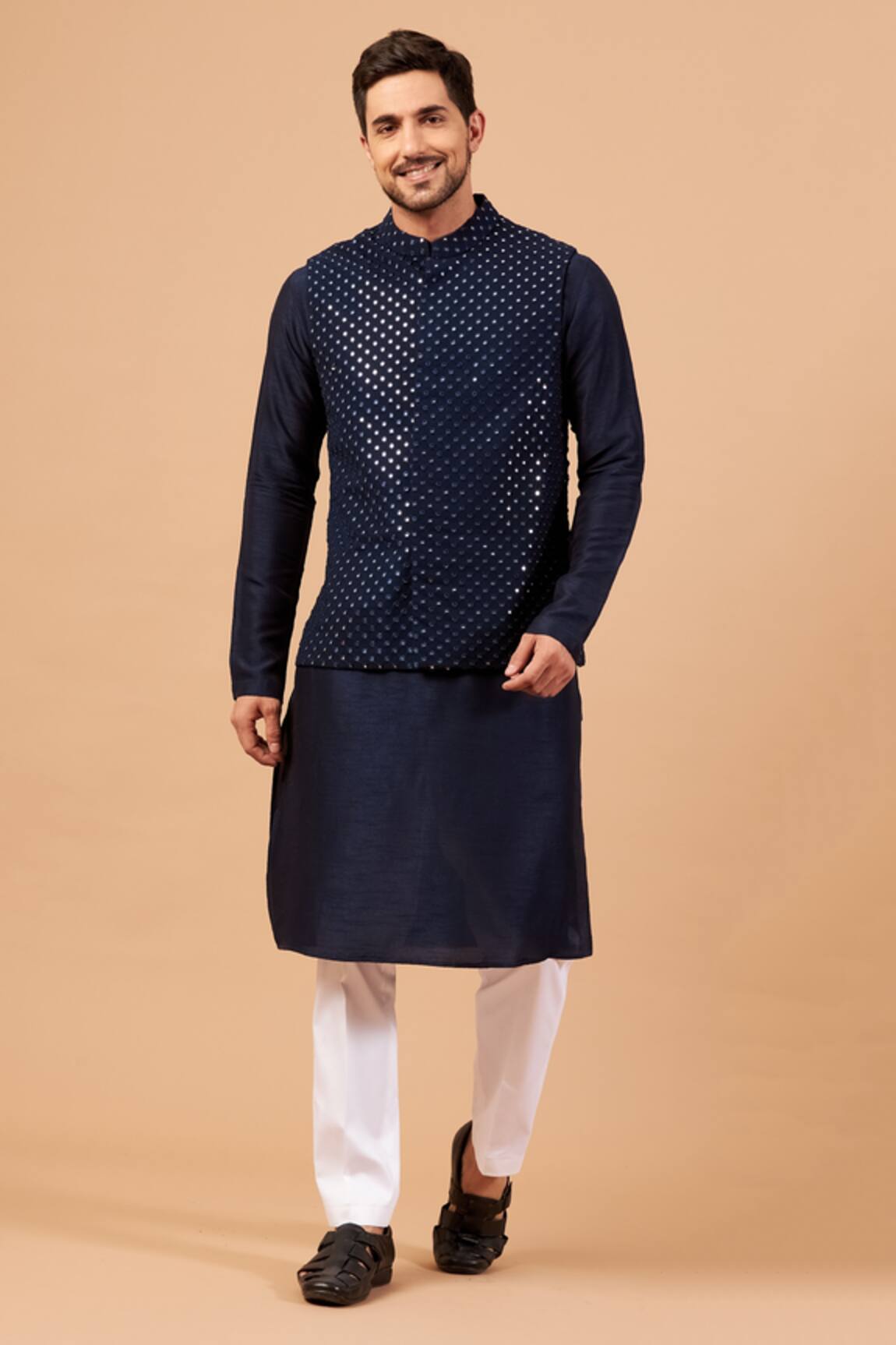 Hilo Design Rolack Mirror Work Bundi & Kurta Set
