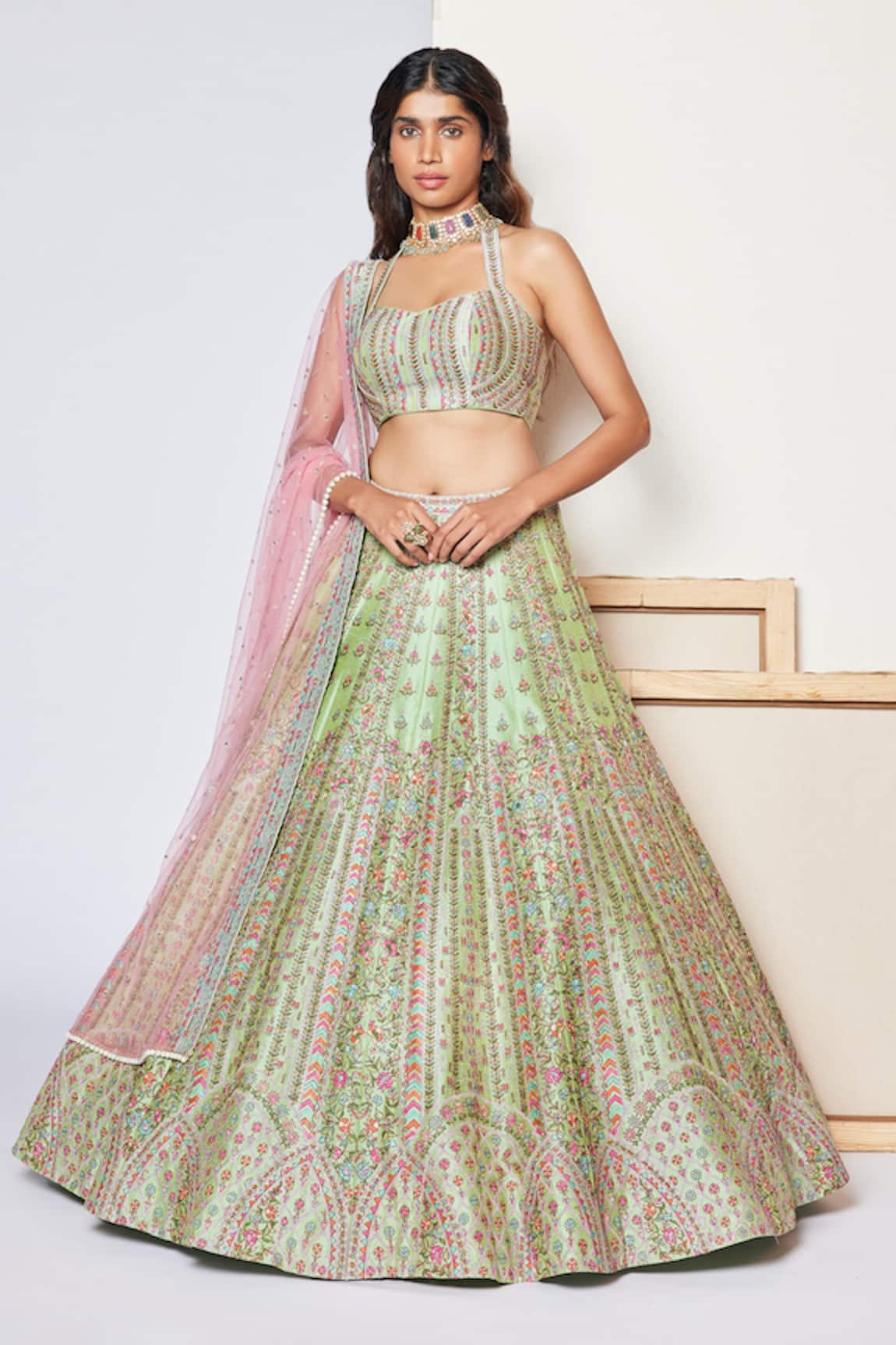 Chamee and Palak Dance Of Flowers Embroidered Bridal Lehenga Set 