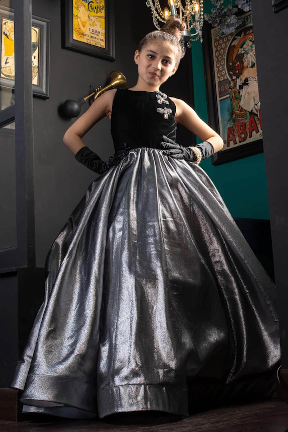 Hoity Moppet Silver Organza High-Low Gown 