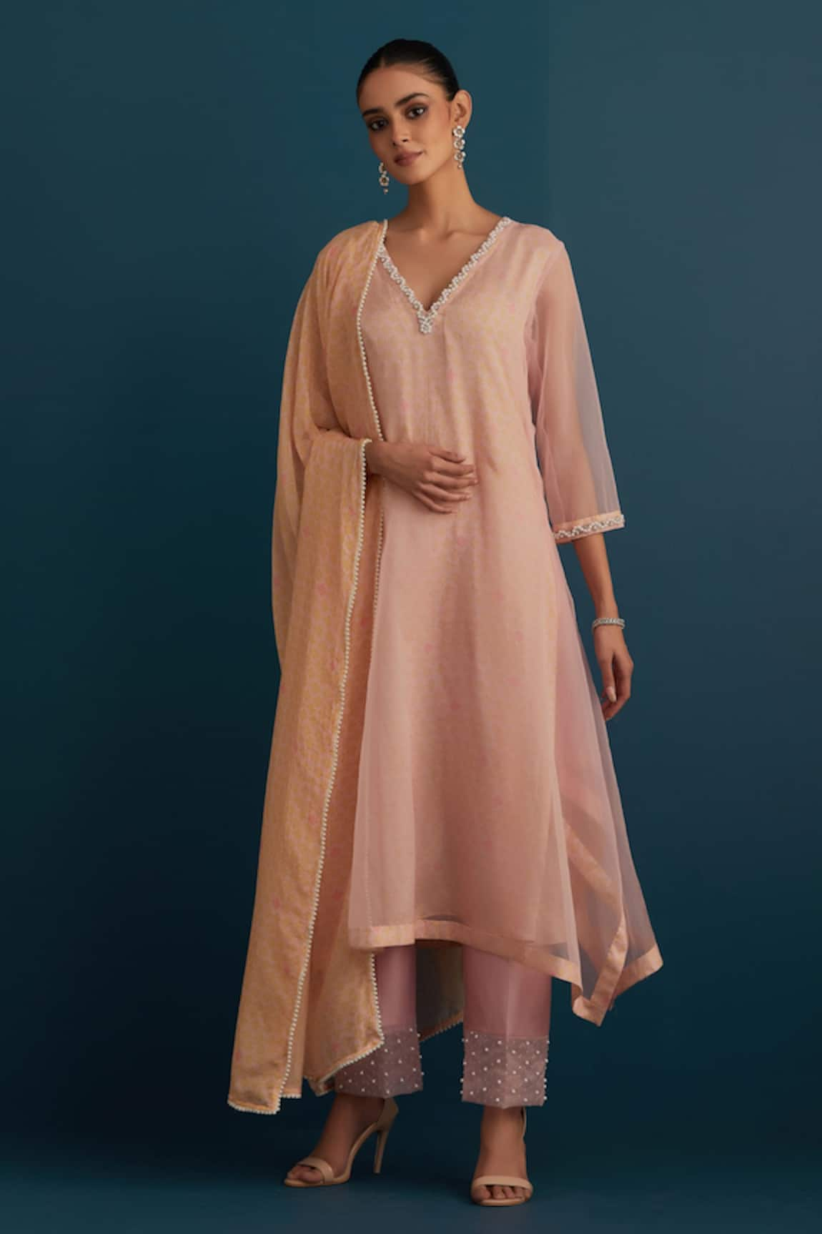 House of Pink Kurta Set With Chanderi Dupatta