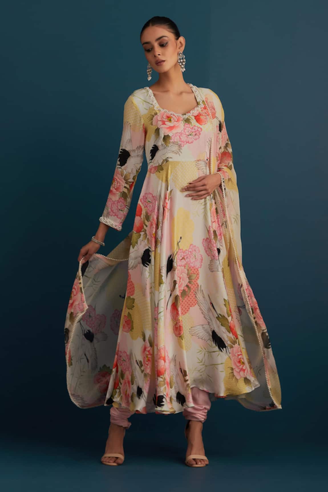 House Of Pink Silk Floral Print Anarkali Set