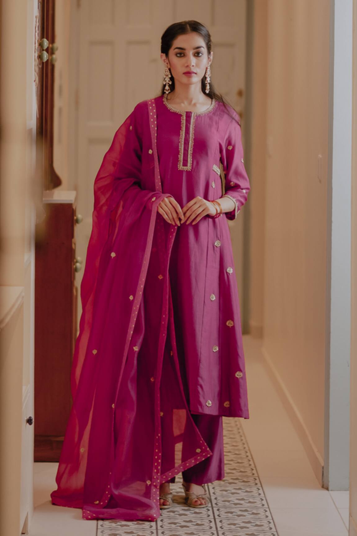 House Of Pink Chanderi Kurta Set