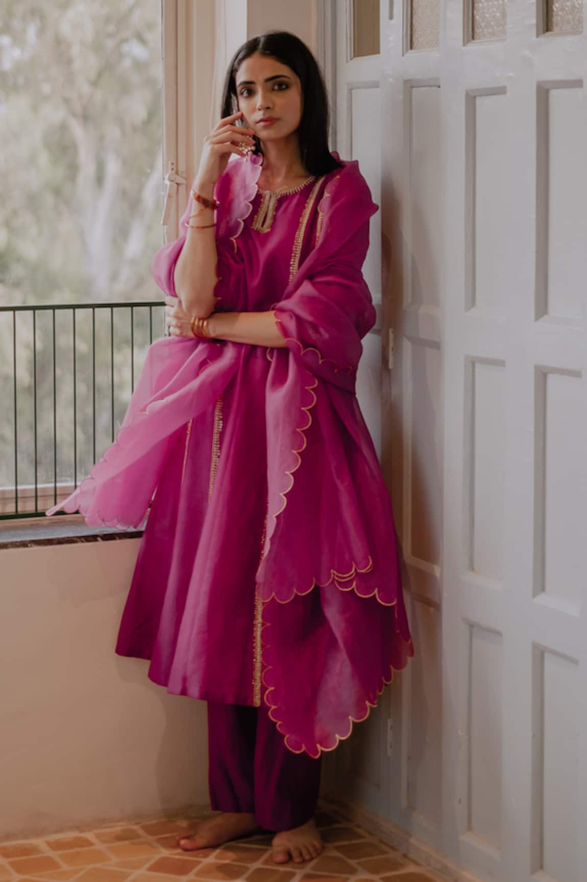 House Of Pink Chanderi Kurta Set