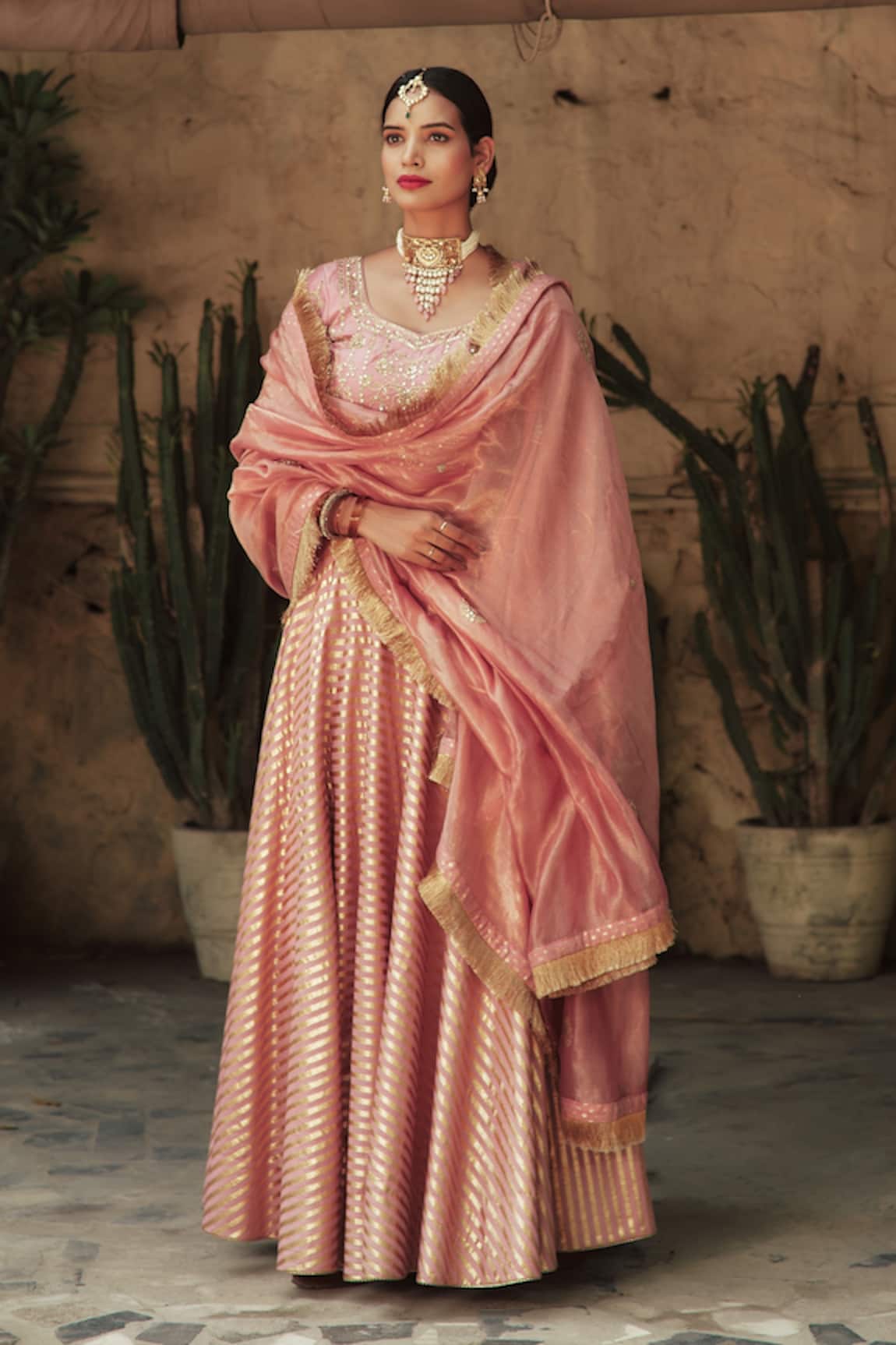 House Of Pink Chanderi Bridal Lehenga Set 