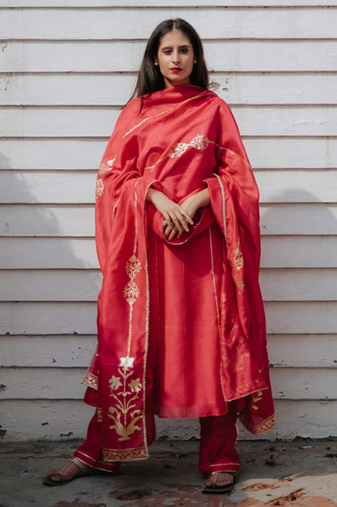 House Of Pink Chanderi Anarkali Set