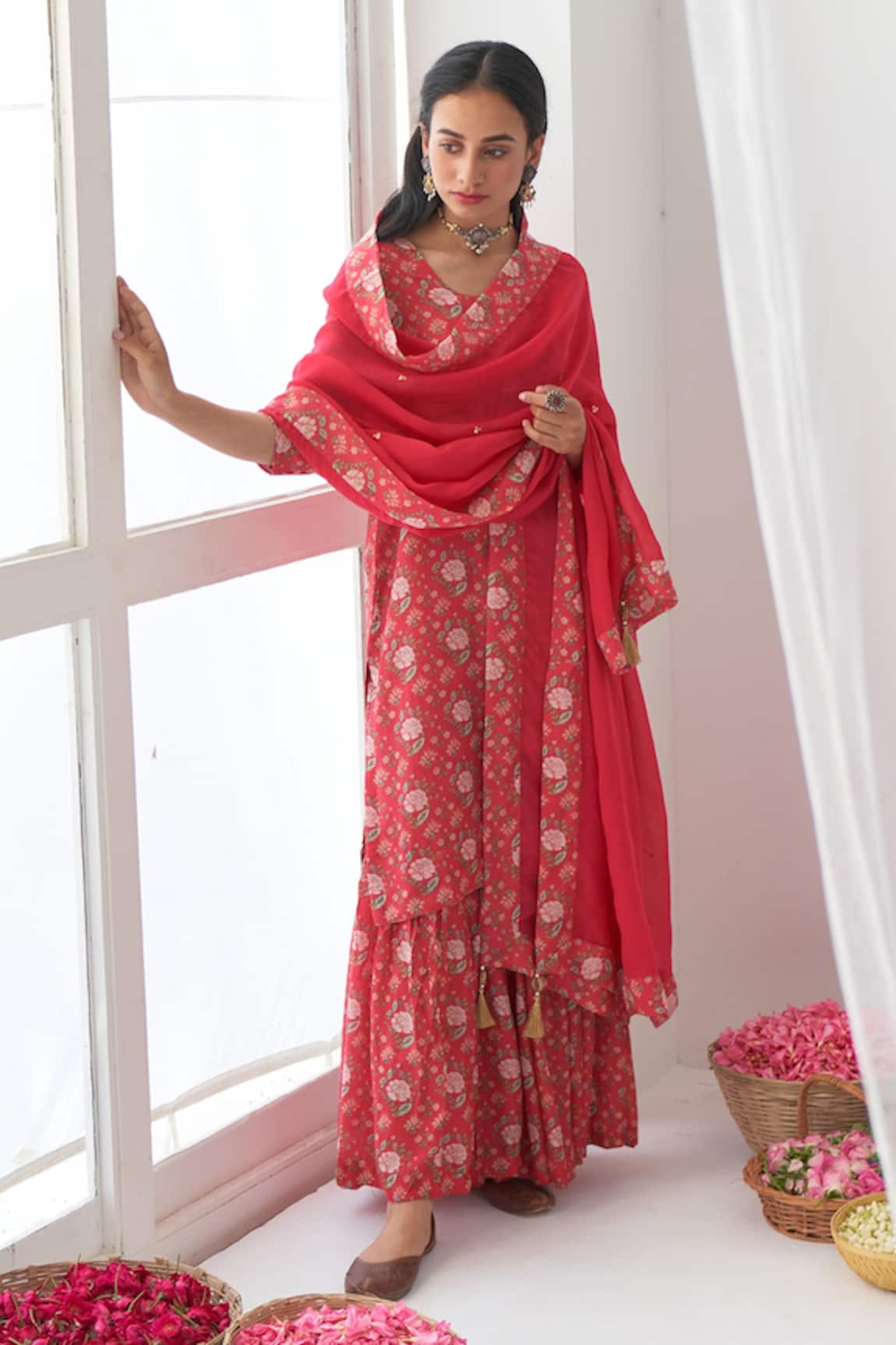 Negra Elegante Peony Printed Kurta Sharara Set 