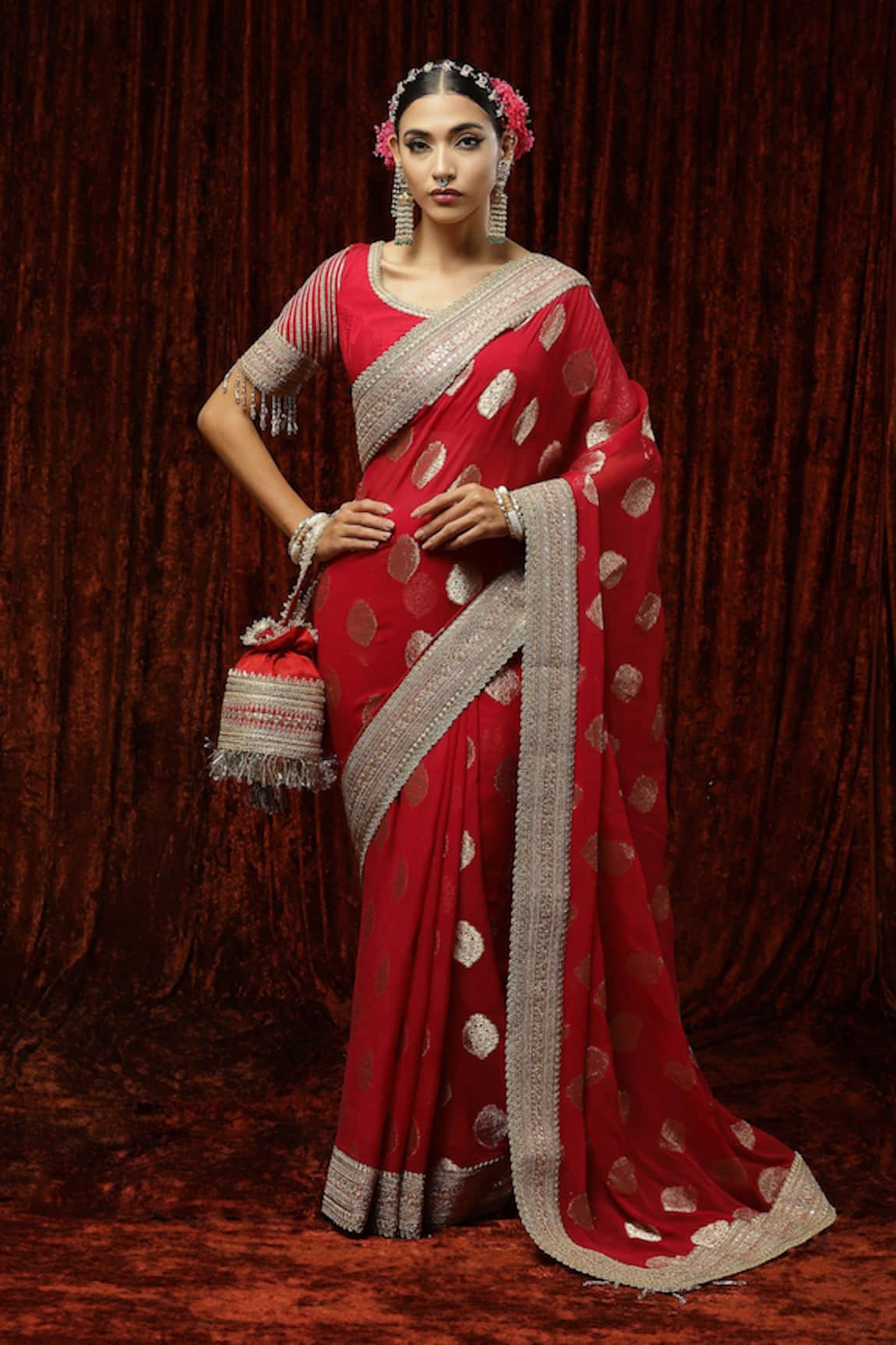 Shikhar Sharma Floral Butta Saree With Blouse 
