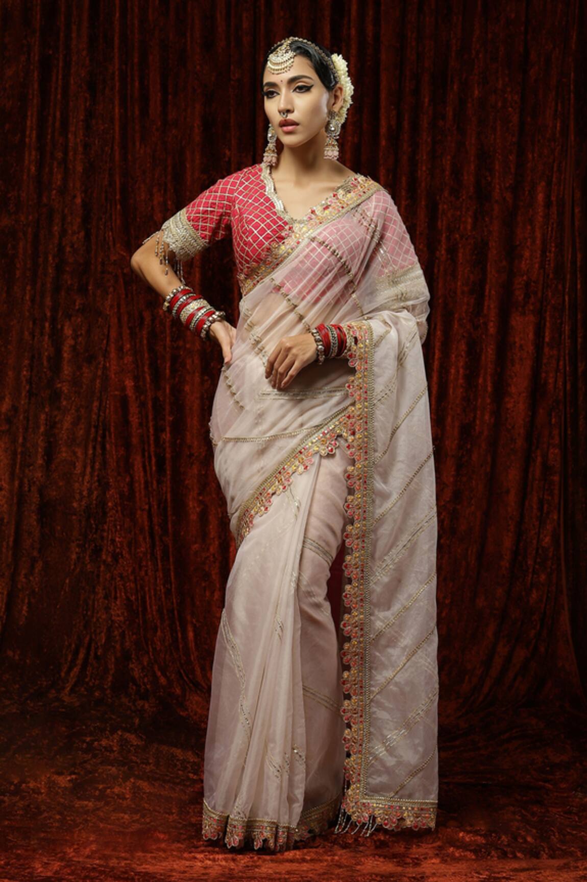 SHIKHAR SHARMA Silk Organza Embroidered Saree With Blouse 