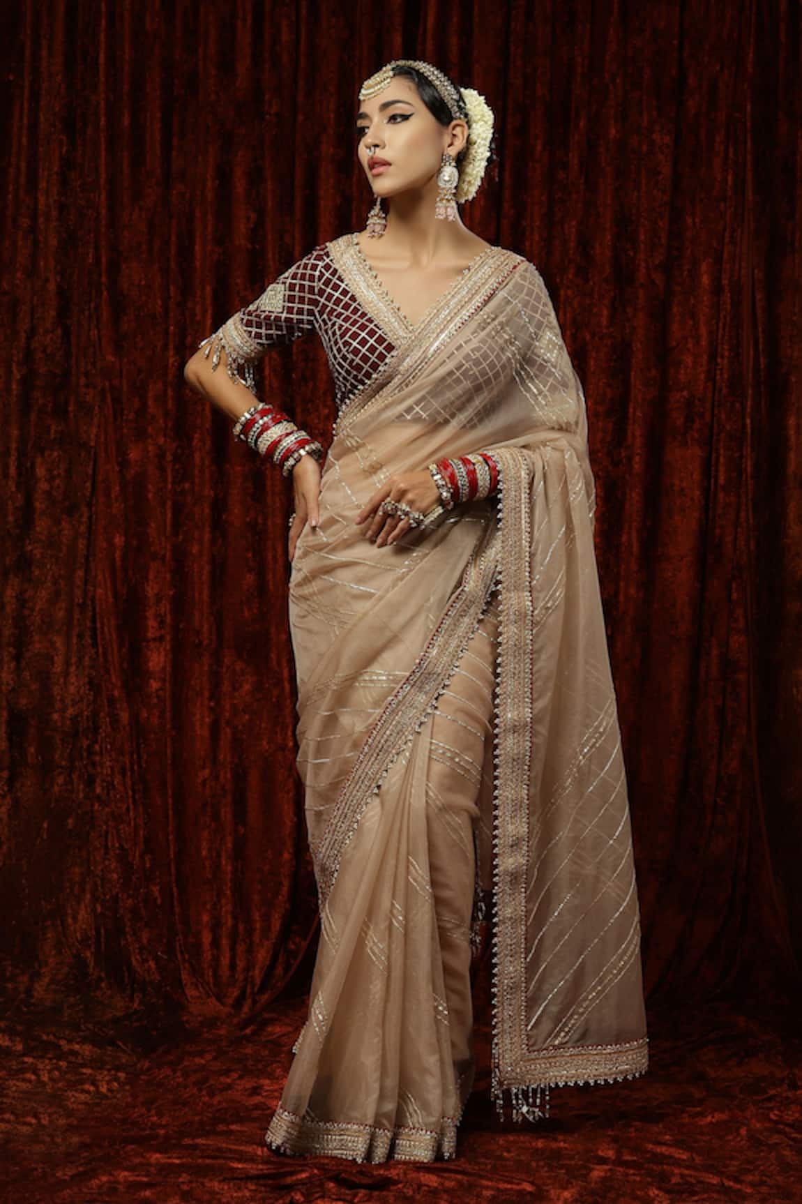 SHIKHAR SHARMA Silk Organza Saree With Gota Embroidered Blouse