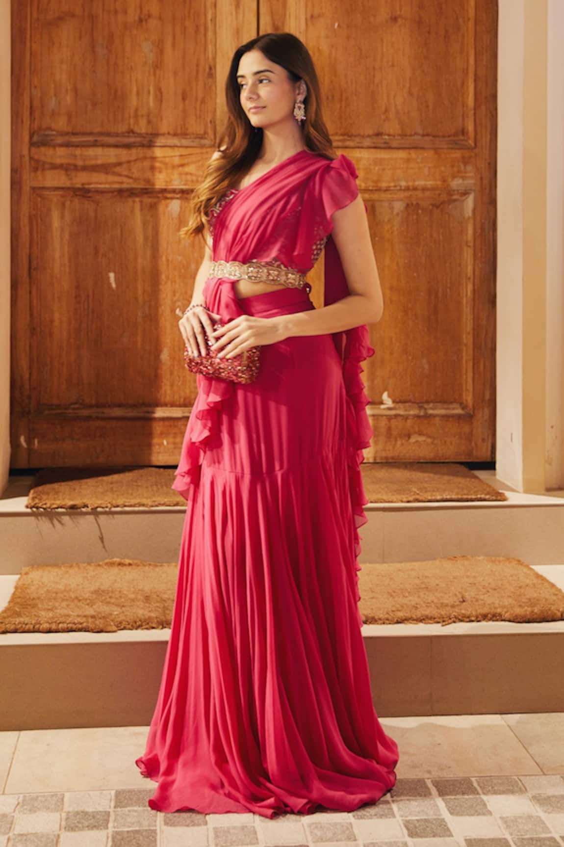 Paulmi and Harsh Pre-Draped Ruffle Saree With Blouse