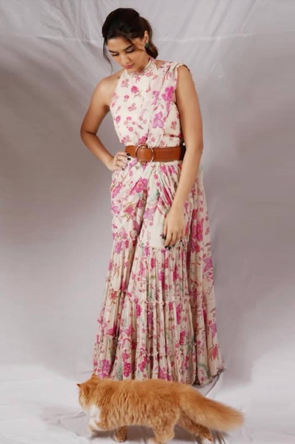 Paulmi and Harsh Floral Print Sharara Saree With Blouse