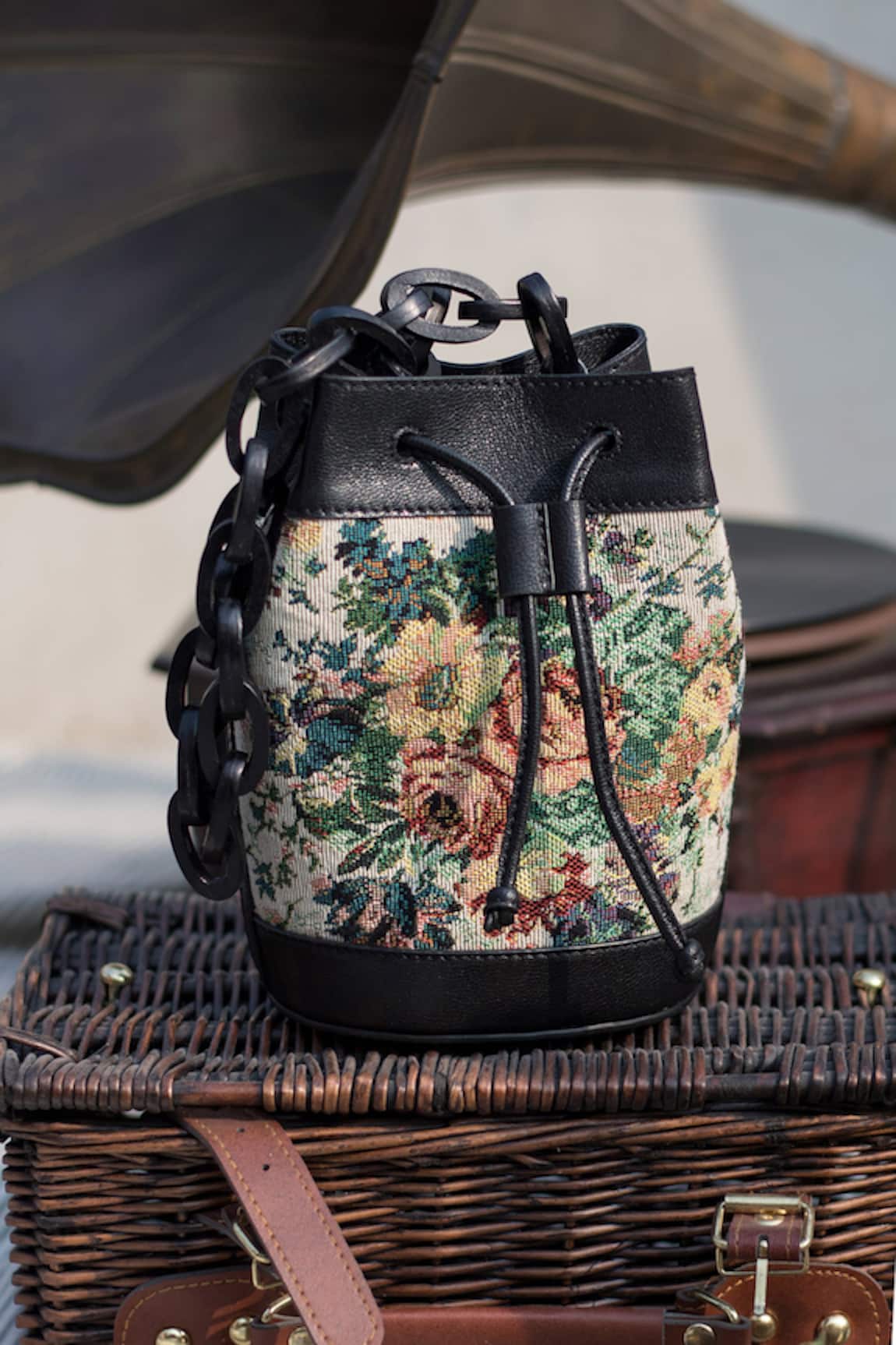 The Leather Garden Floral Embroidered Bucket Bag