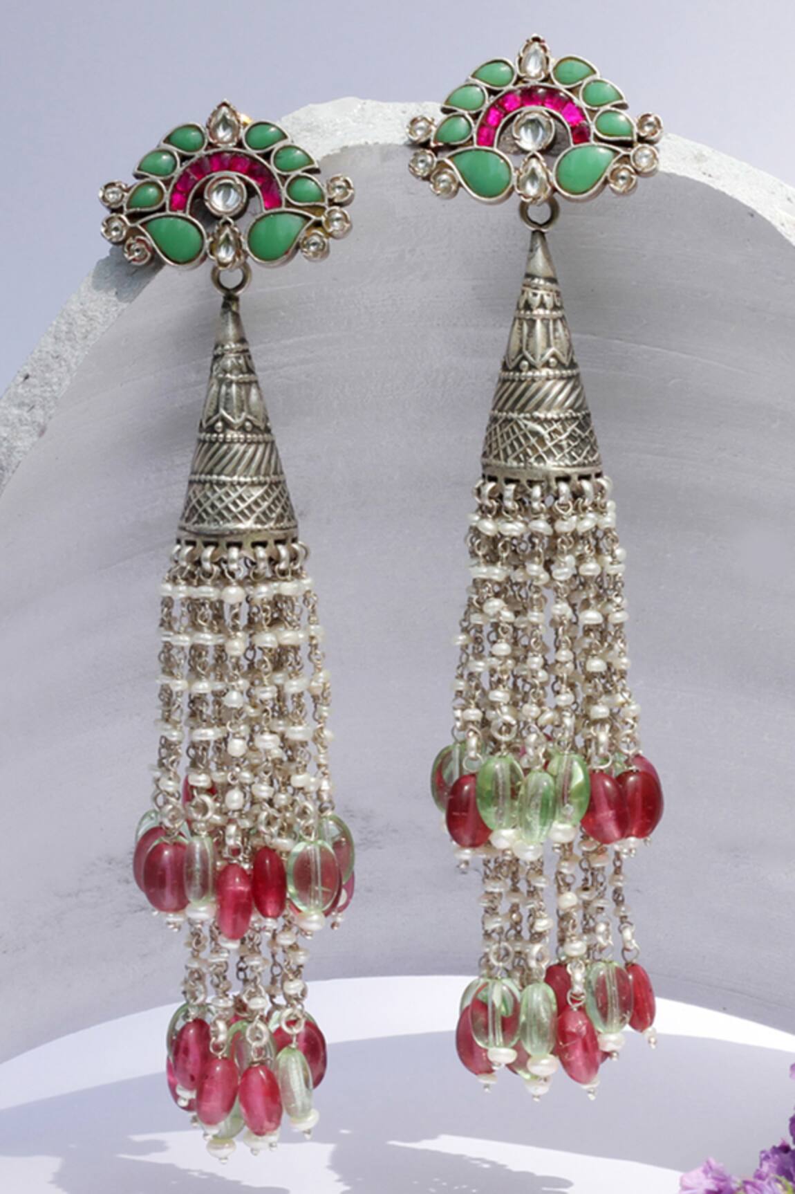 Sangeeta Boochra Handcrafted Kundan Long Jhumkas 