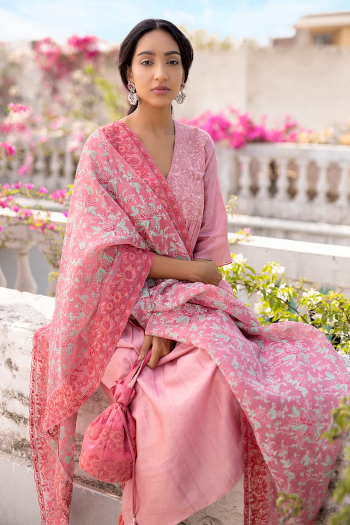 Pink gathered cotton pant by Label Priya Chaudhary