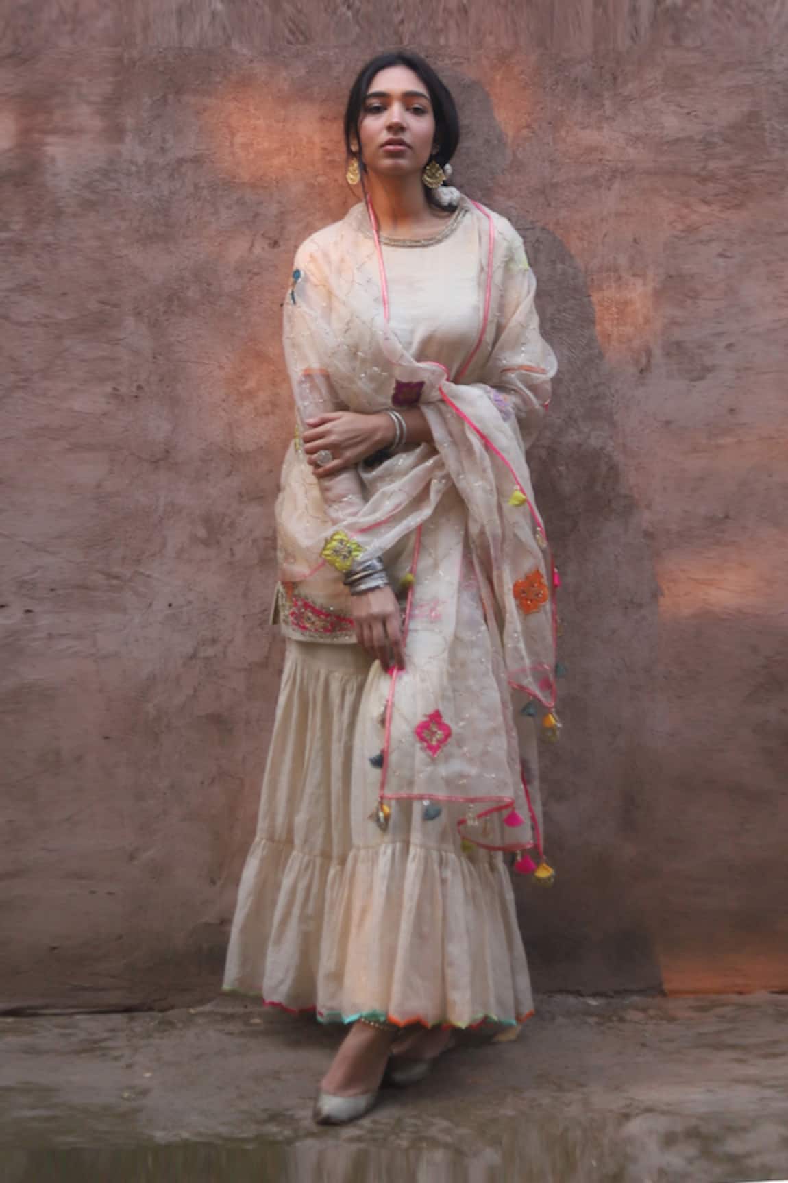 Rajiramniq Handwoven Chanderi Kurta Gharara Set 
