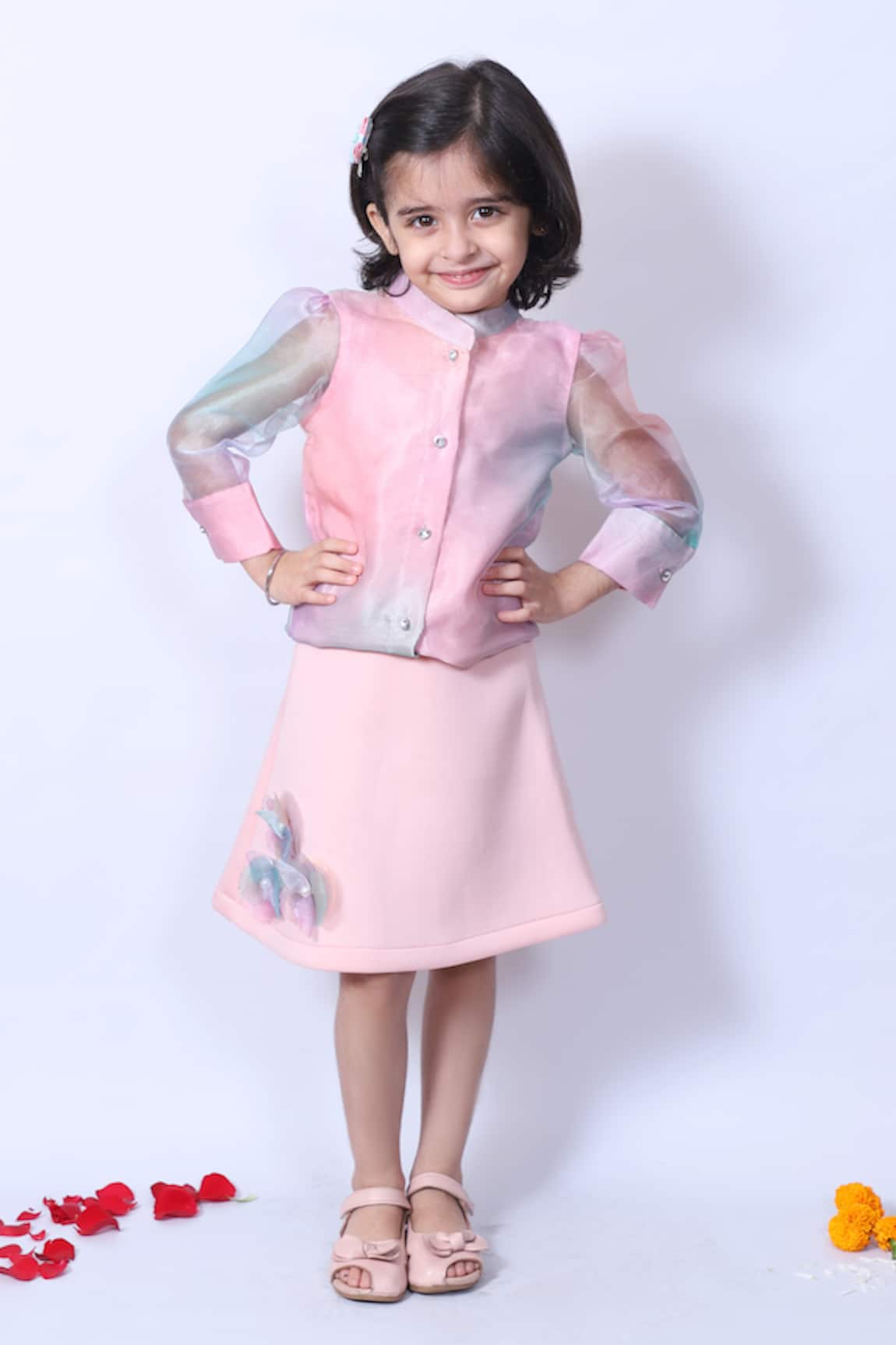 Pankhuri By Priyanka Band Collar Shirt & Skirt Set 