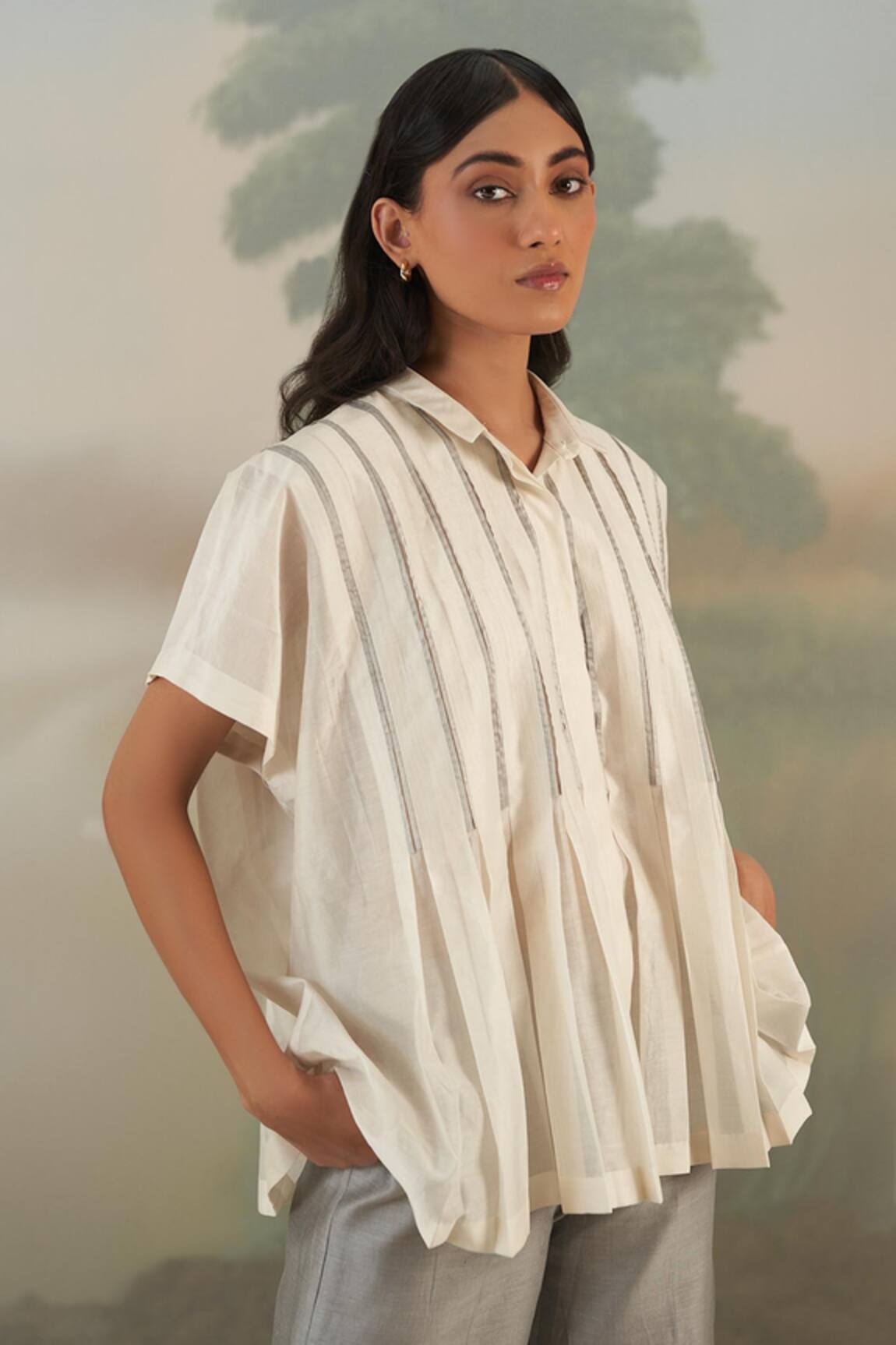 Febo6 Chanderi Box Pleat Top