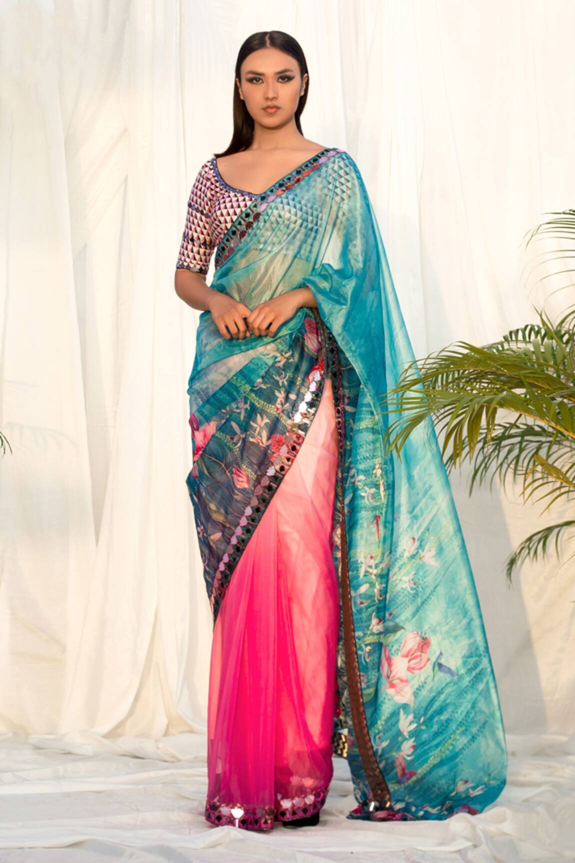 Izzumi Mehta Organza Printed Saree with Blouse 