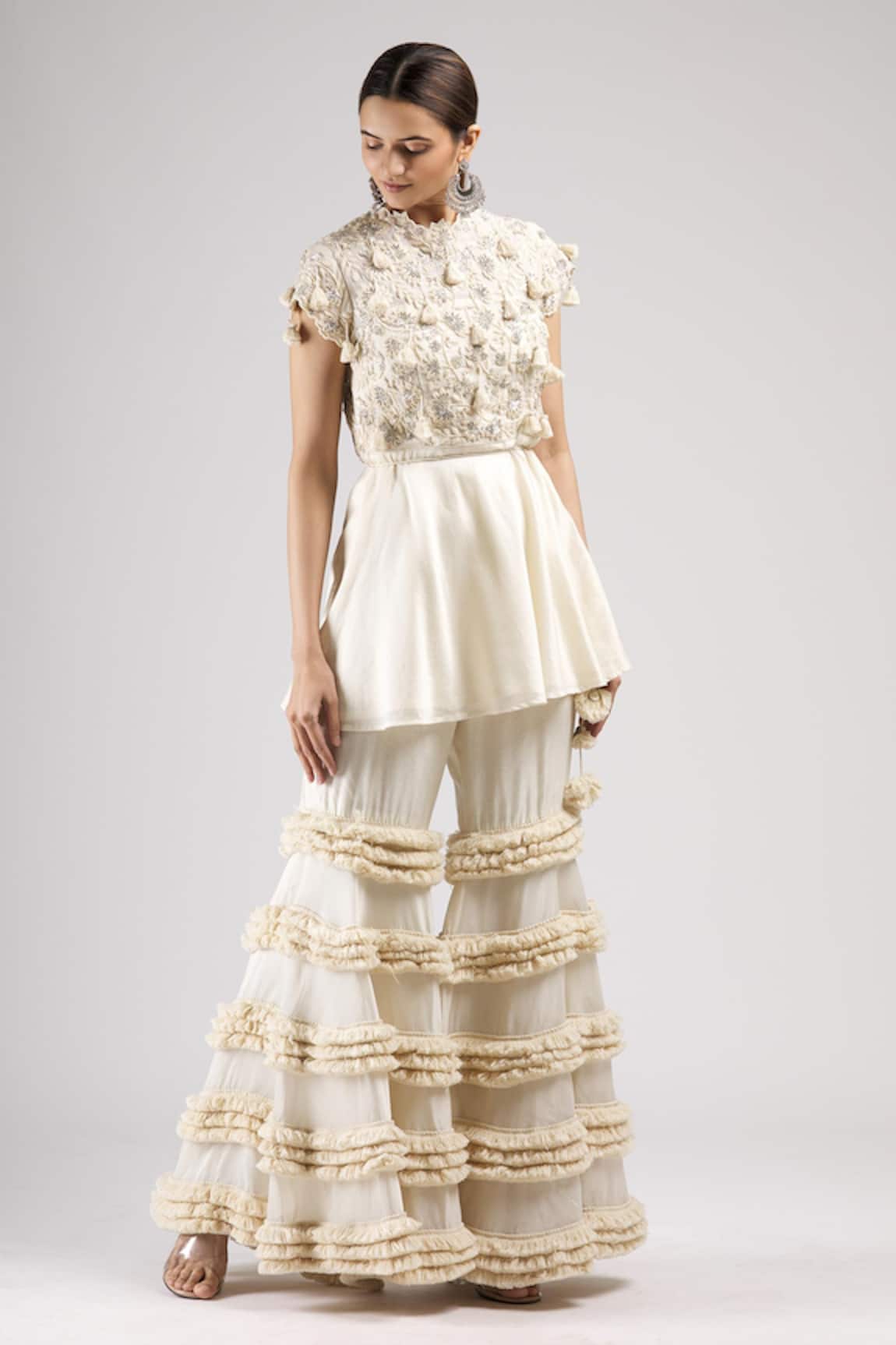 J By Jannat Embroidered Chanderi Kurta & Sharara Set