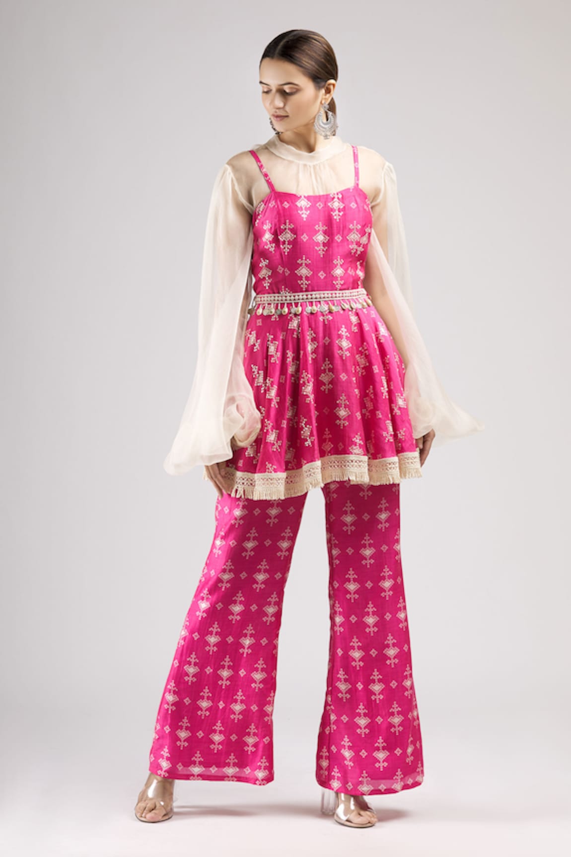 J by Jannat Organza Top & Printed Pant Set